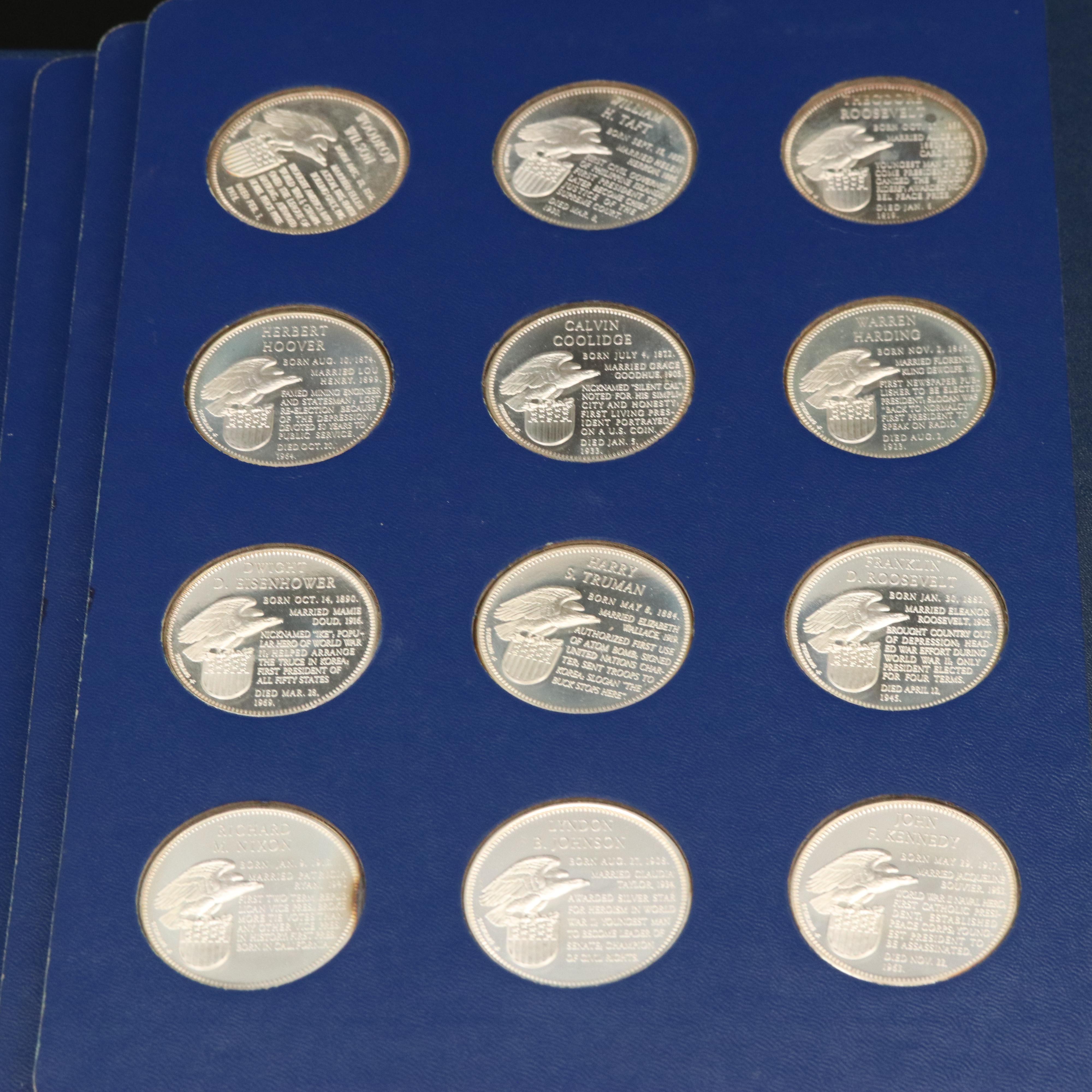 Franklin Mint Presidential Commemorative Silver Medals Set