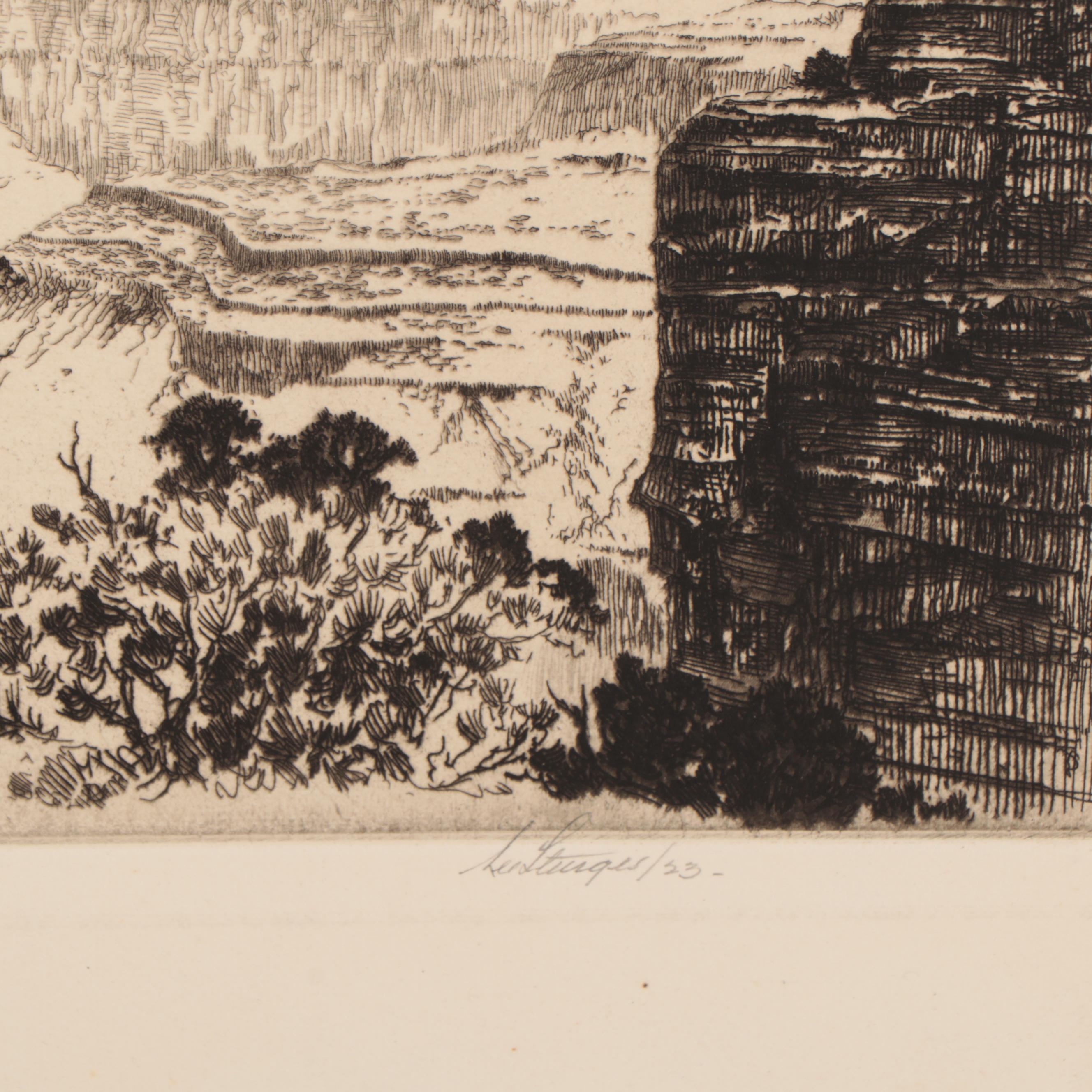 Lee Sturges Landscape Etching "Grand Canyon," Early 20th Century