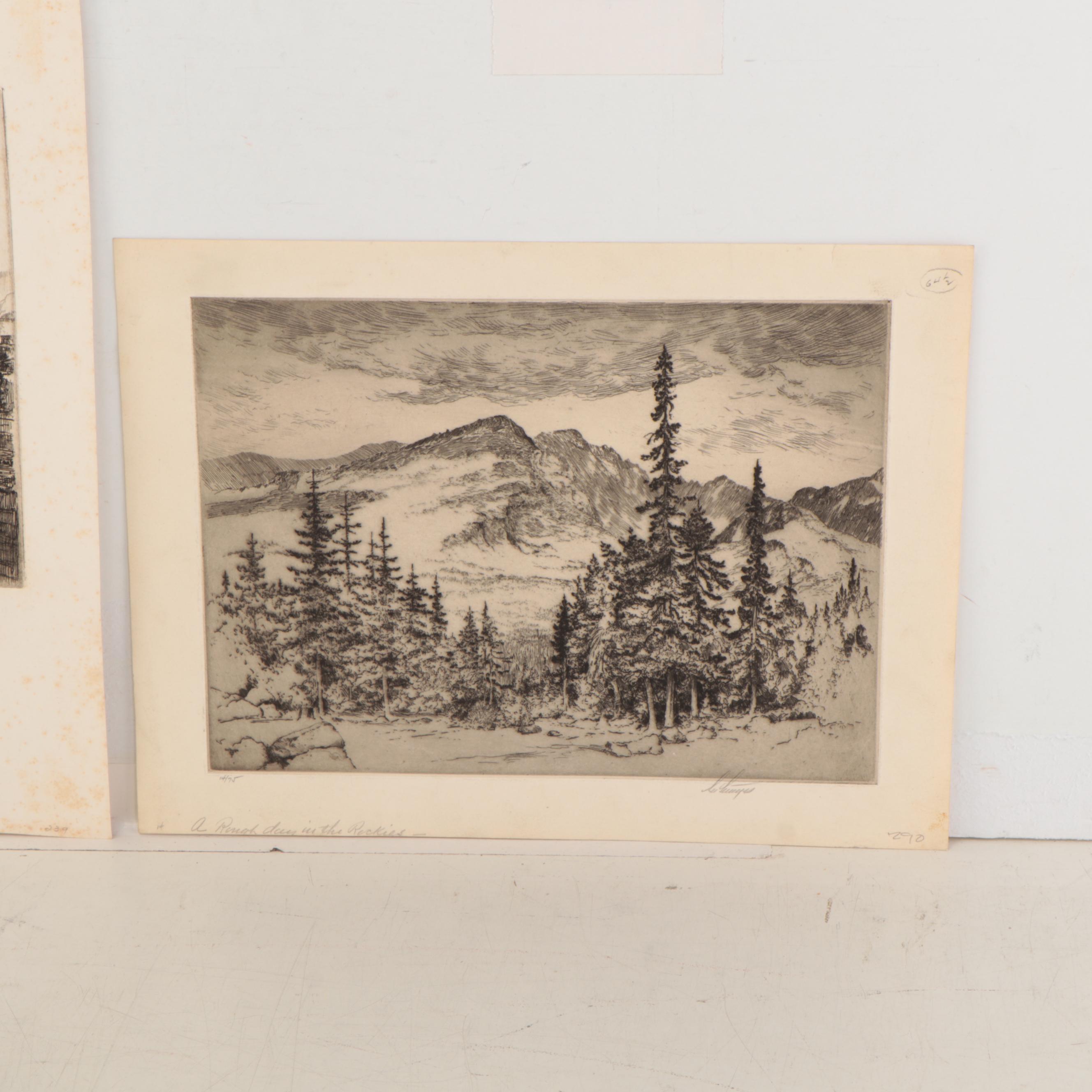 Lee Sturges Landscape Etchings, Early 20th Century