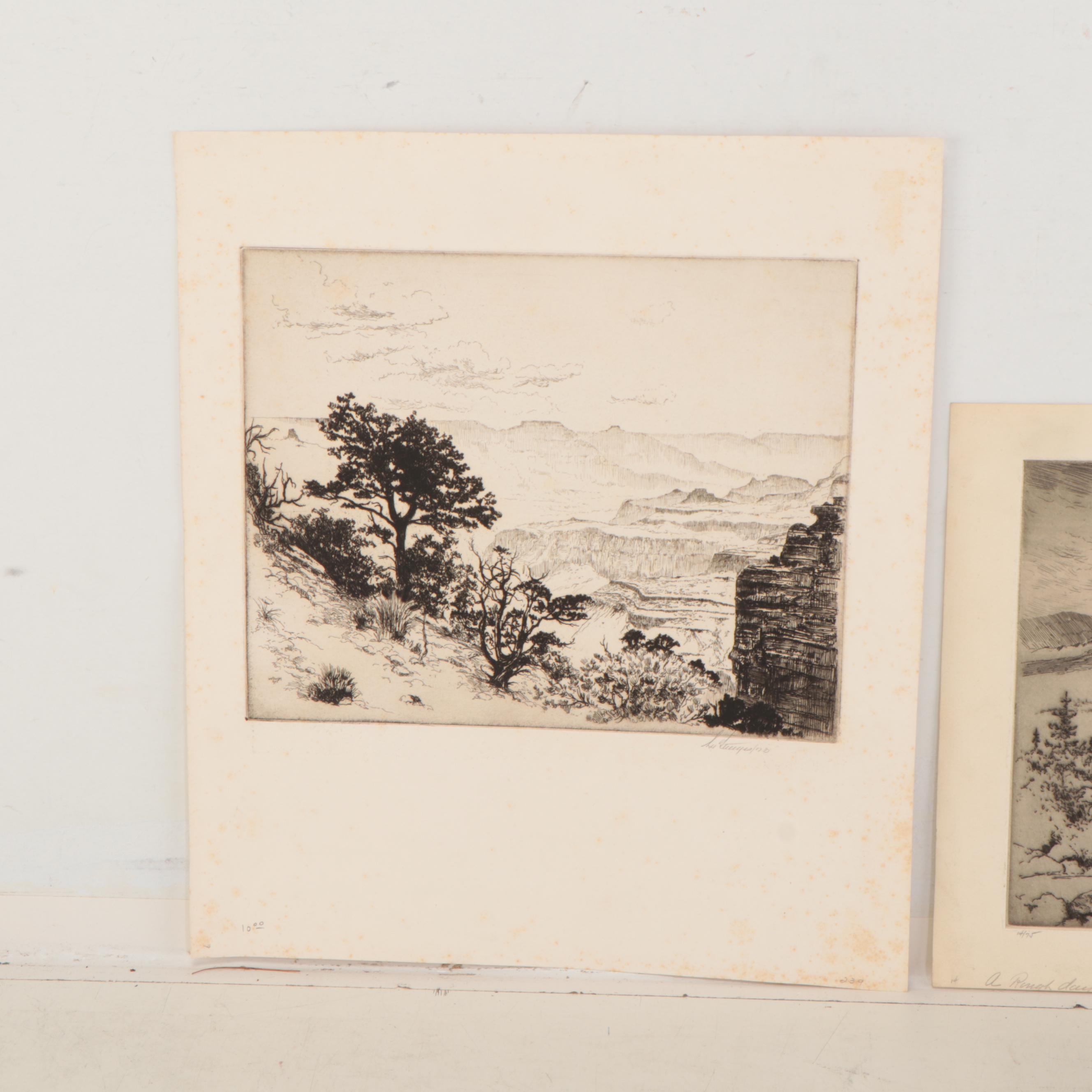Lee Sturges Landscape Etchings, Early 20th Century