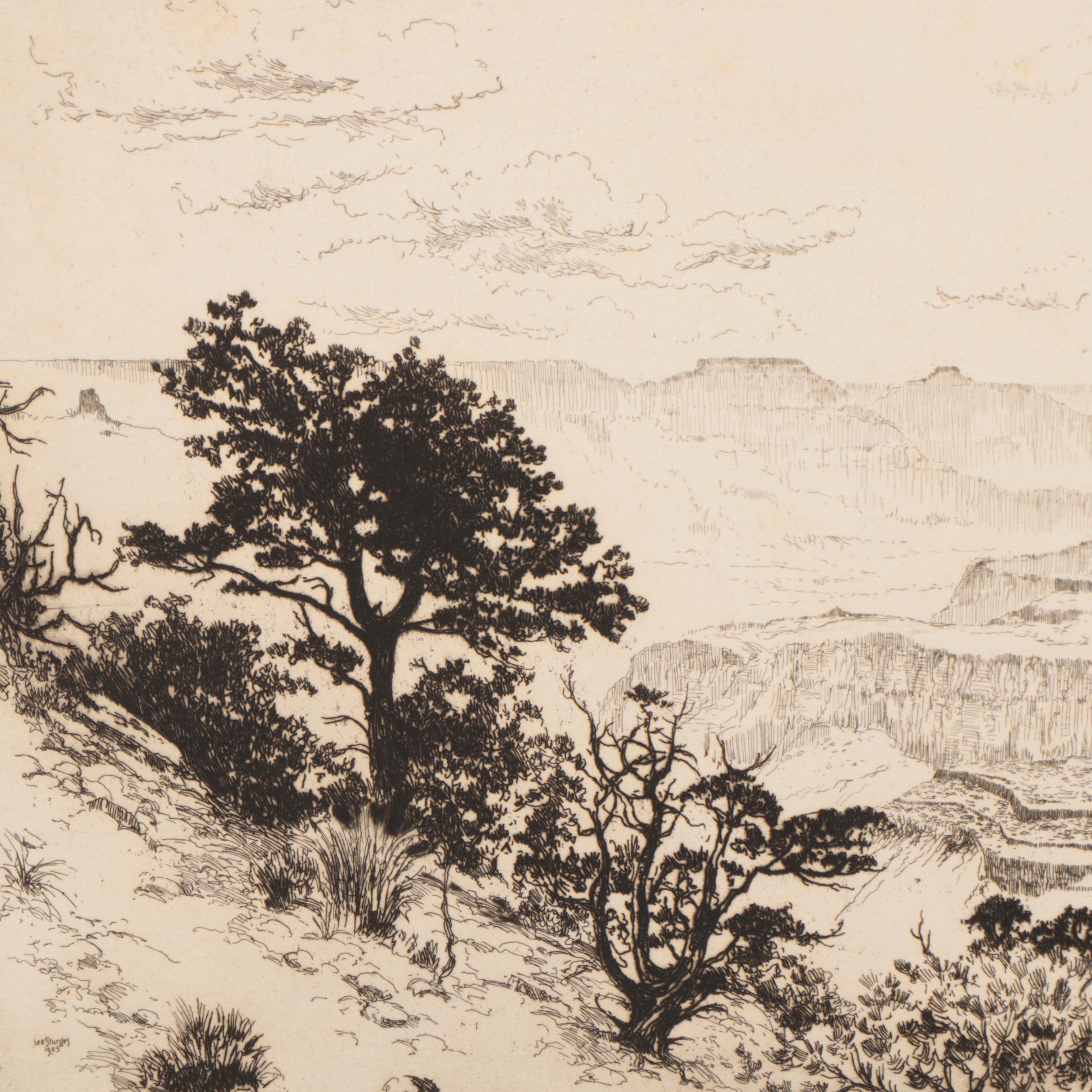 Lee Sturges Landscape Etchings, Early 20th Century