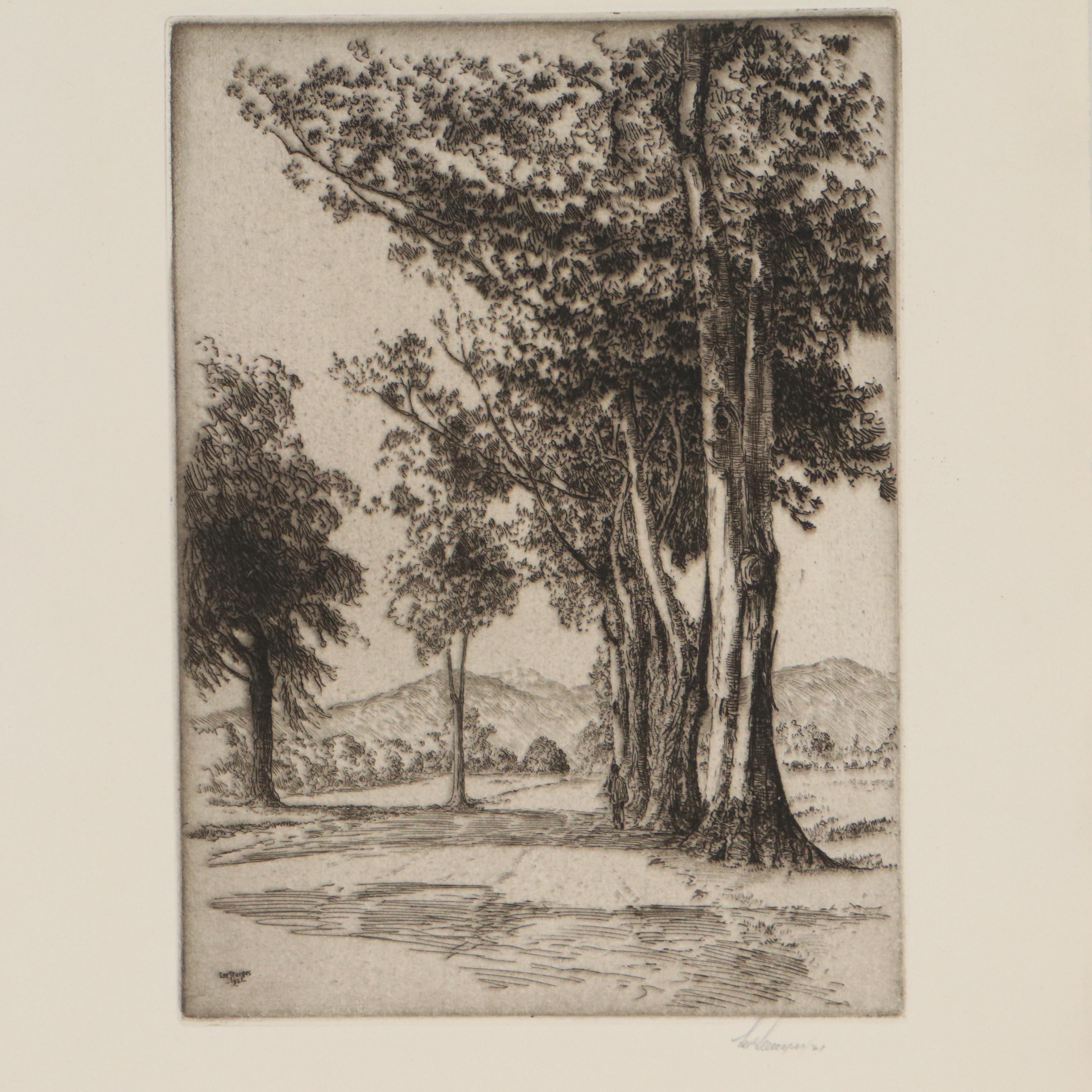 Lee Sturges Forest and Waterscape Etchings, Circa 1930