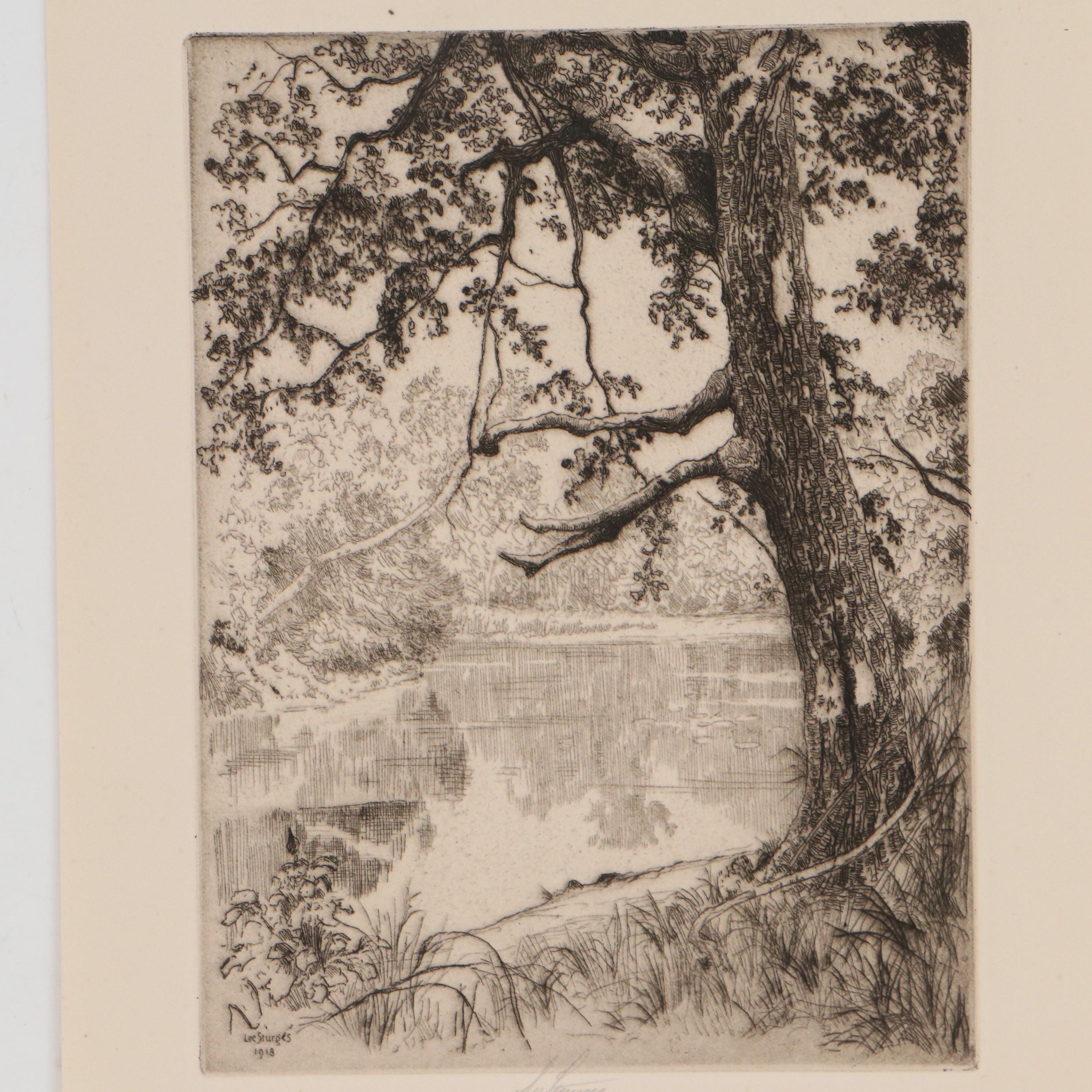 Lee Sturges Forest and Waterscape Etchings, Circa 1930