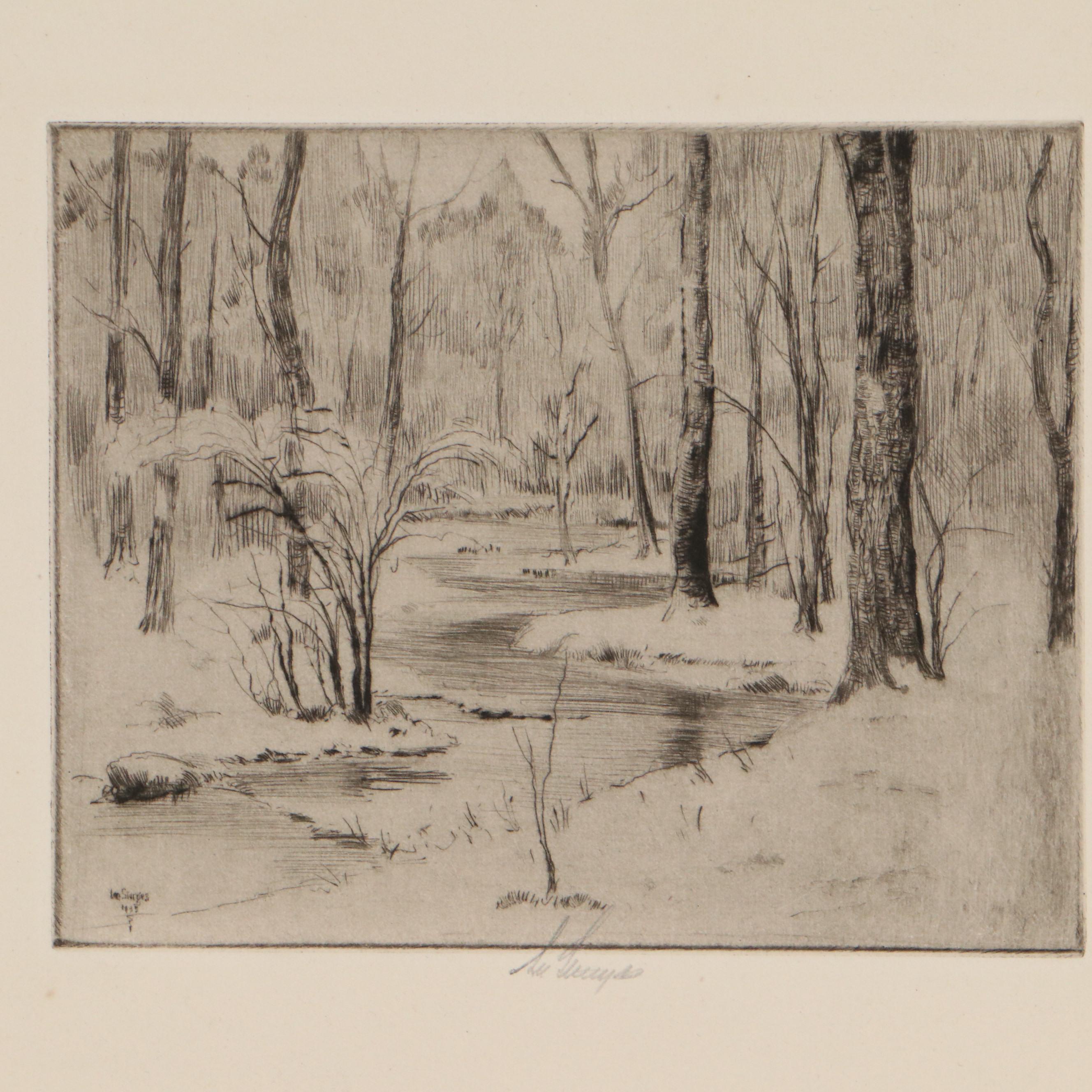 Lee Sturges Forest and Waterscape Etchings, Circa 1930