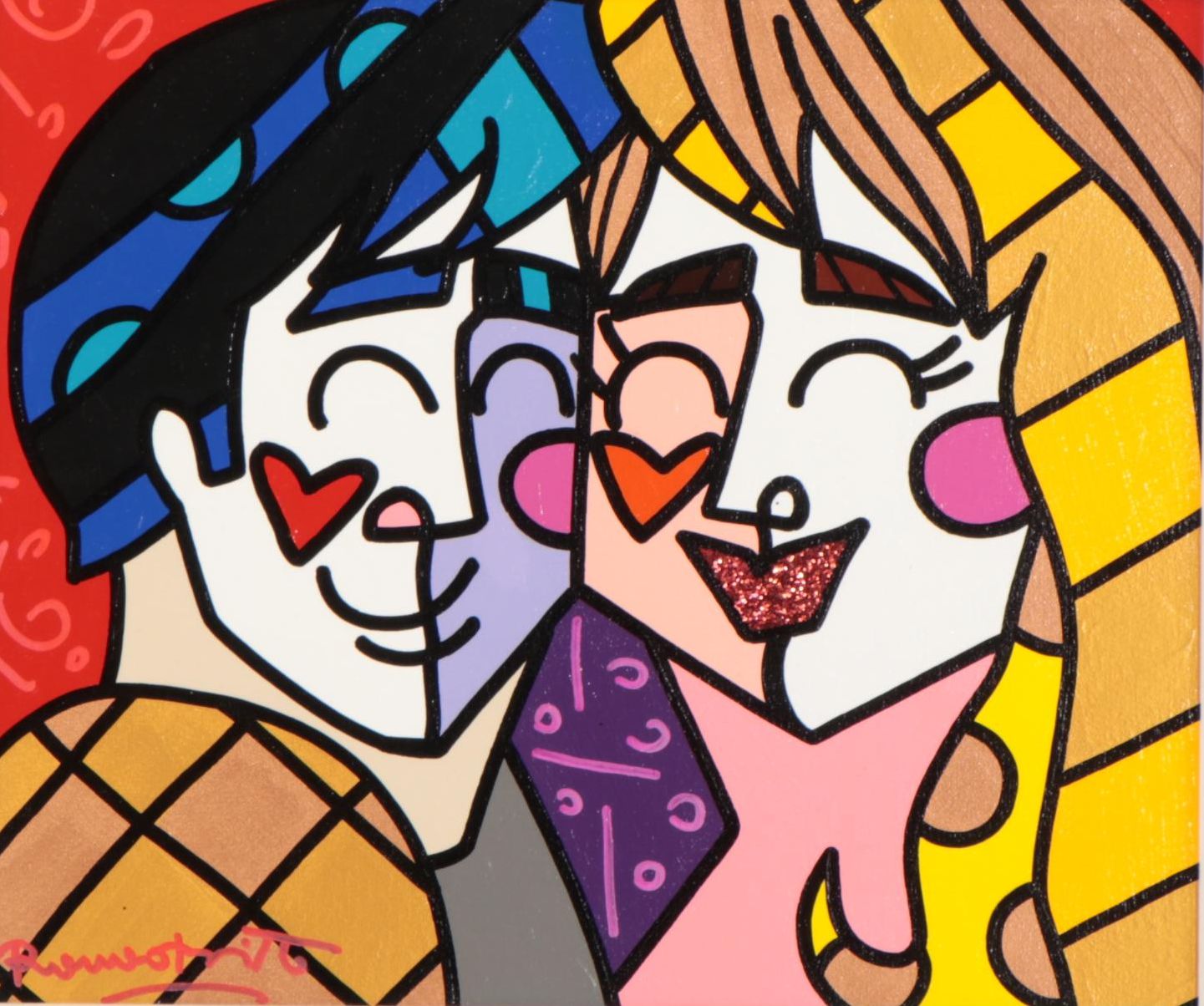Romero Britto Mixed Media Painting "Happy," 2016