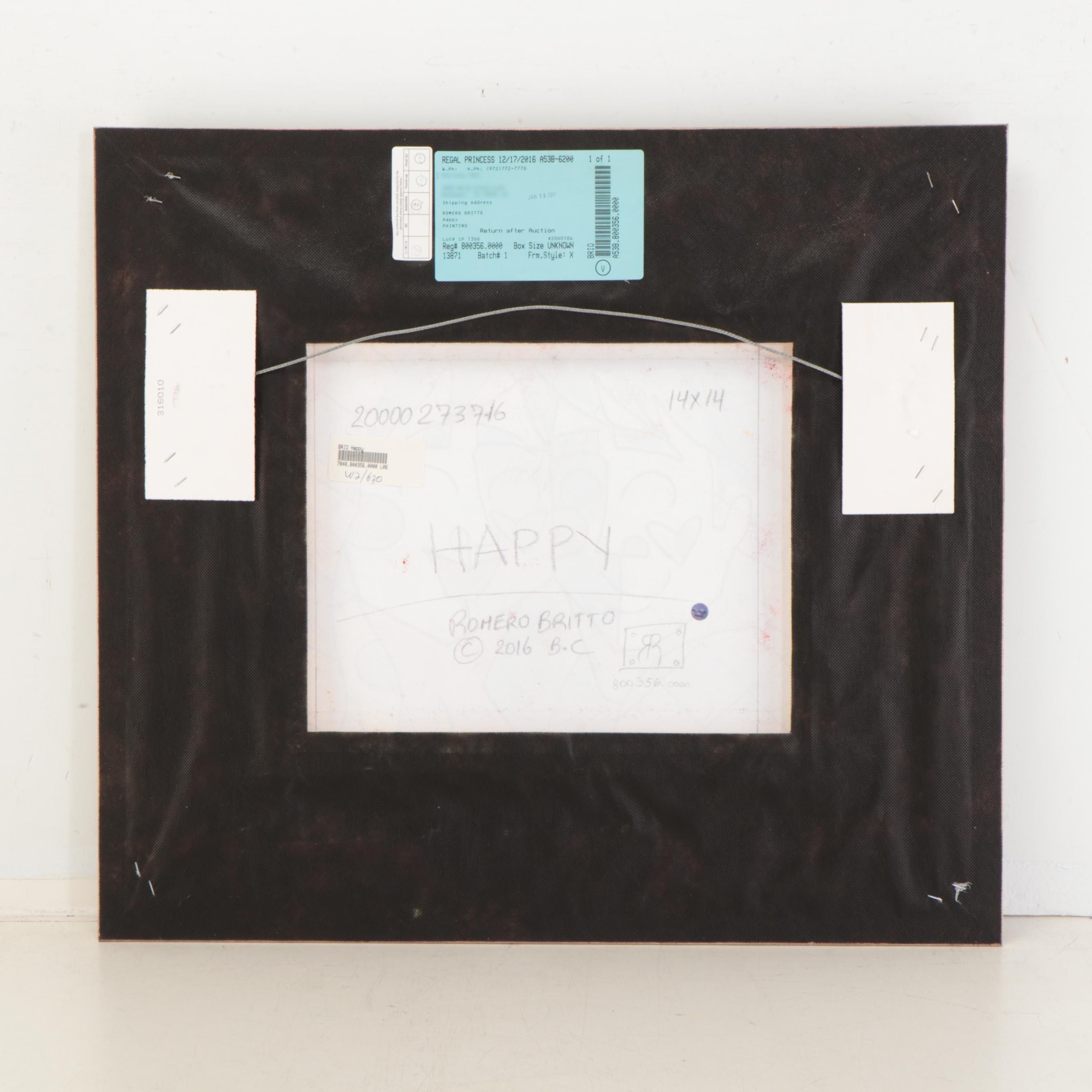 Romero Britto Mixed Media Painting "Happy," 2016