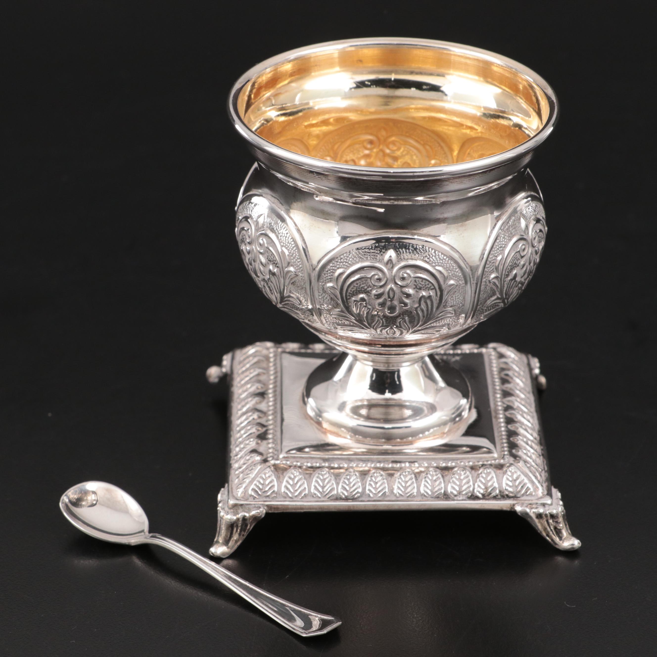 Hadad Sterling Silver Salt Cellar with Italian Sterling Salt Spoon