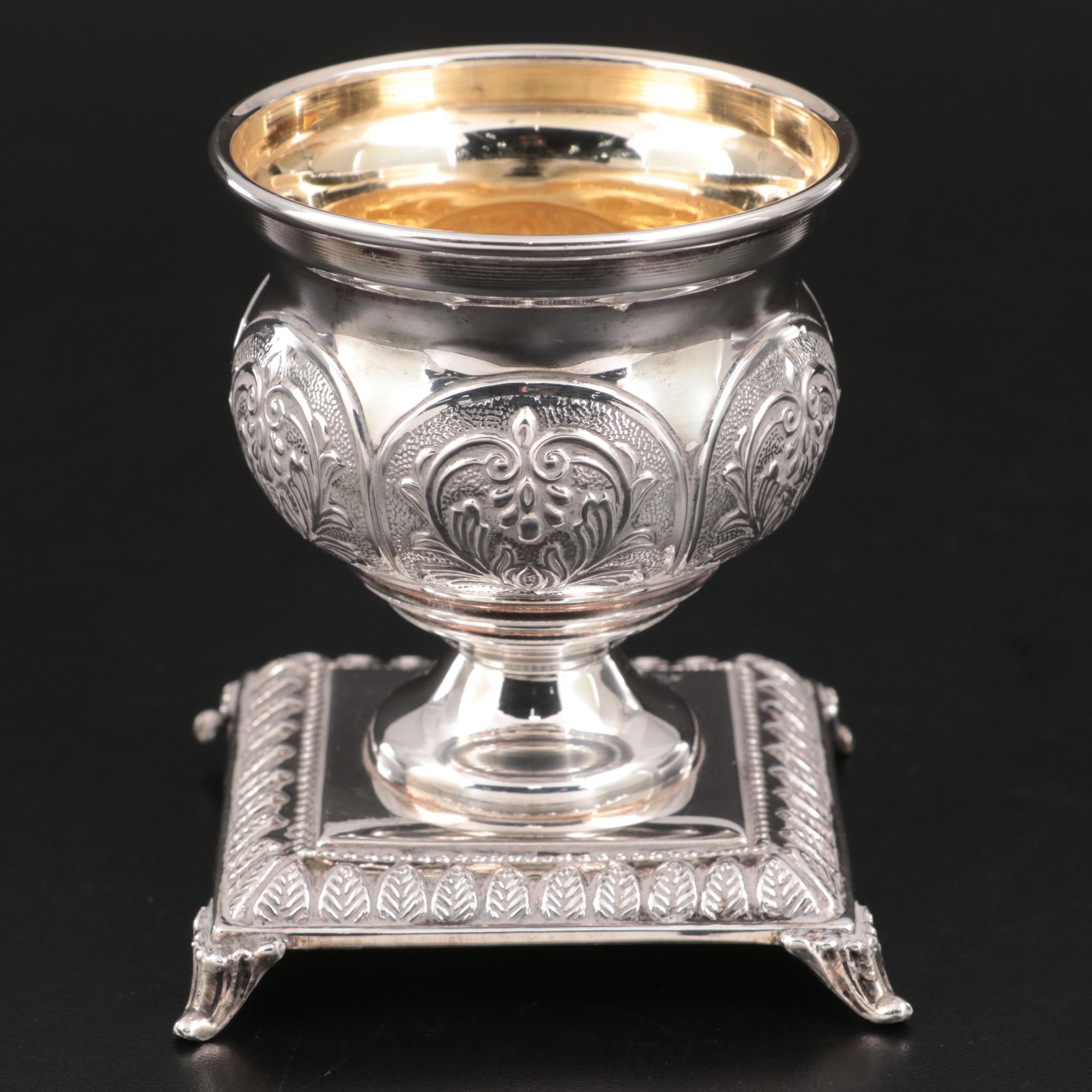 Hadad Sterling Silver Salt Cellar with Italian Sterling Salt Spoon