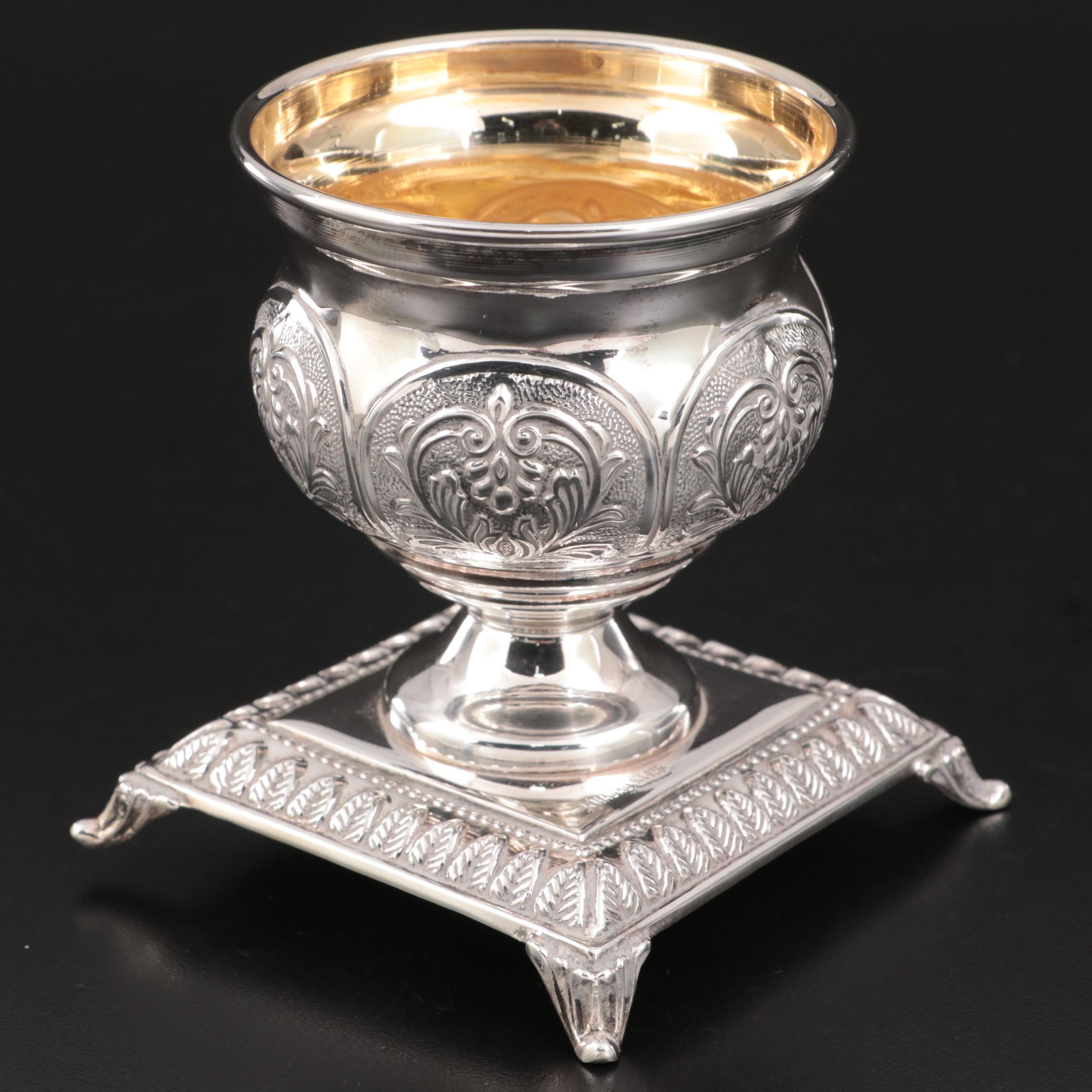 Hadad Sterling Silver Salt Cellar with Italian Sterling Salt Spoon