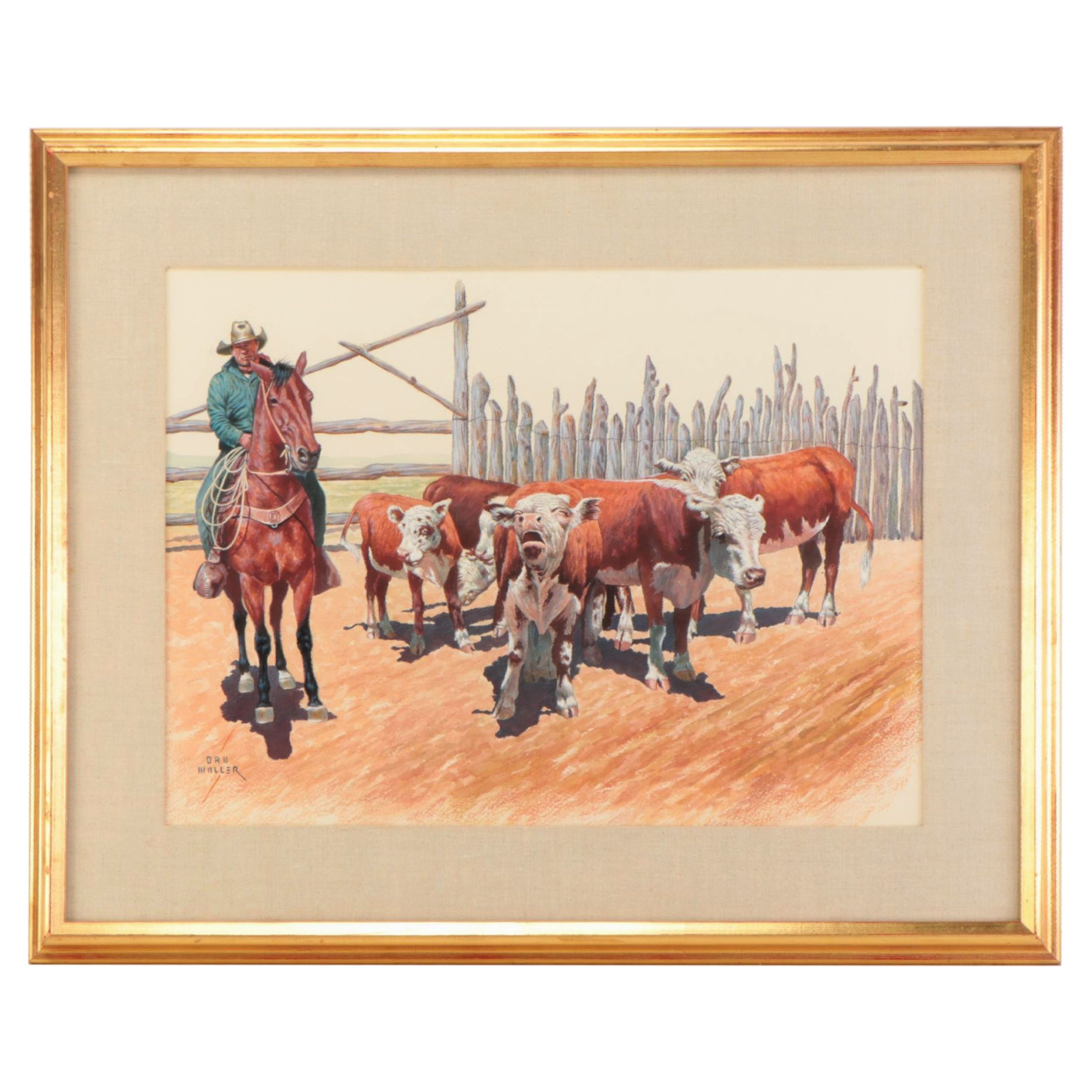 Dan Muller Watercolor Painting of Cowboy