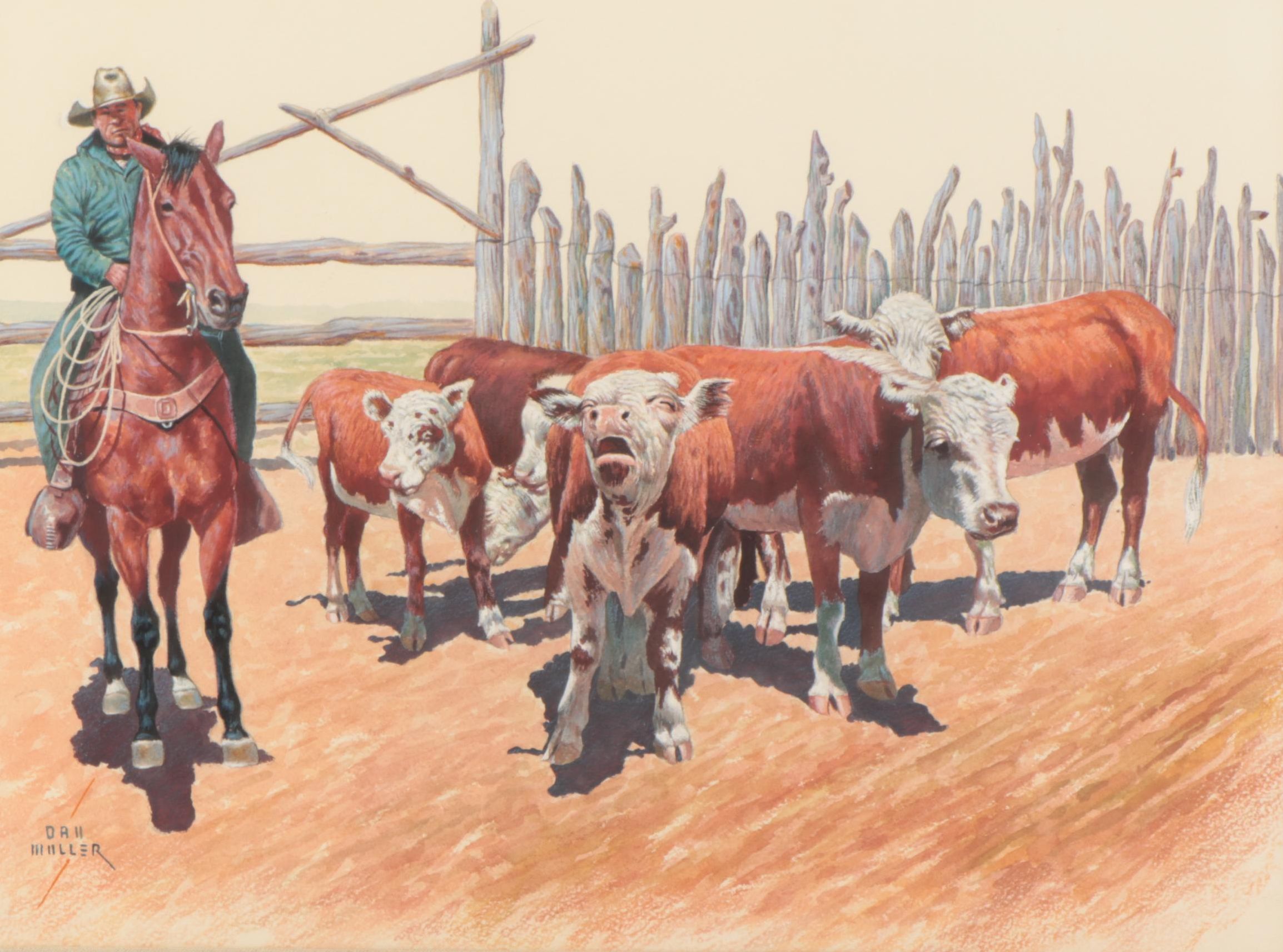 Dan Muller Watercolor Painting of Cowboy