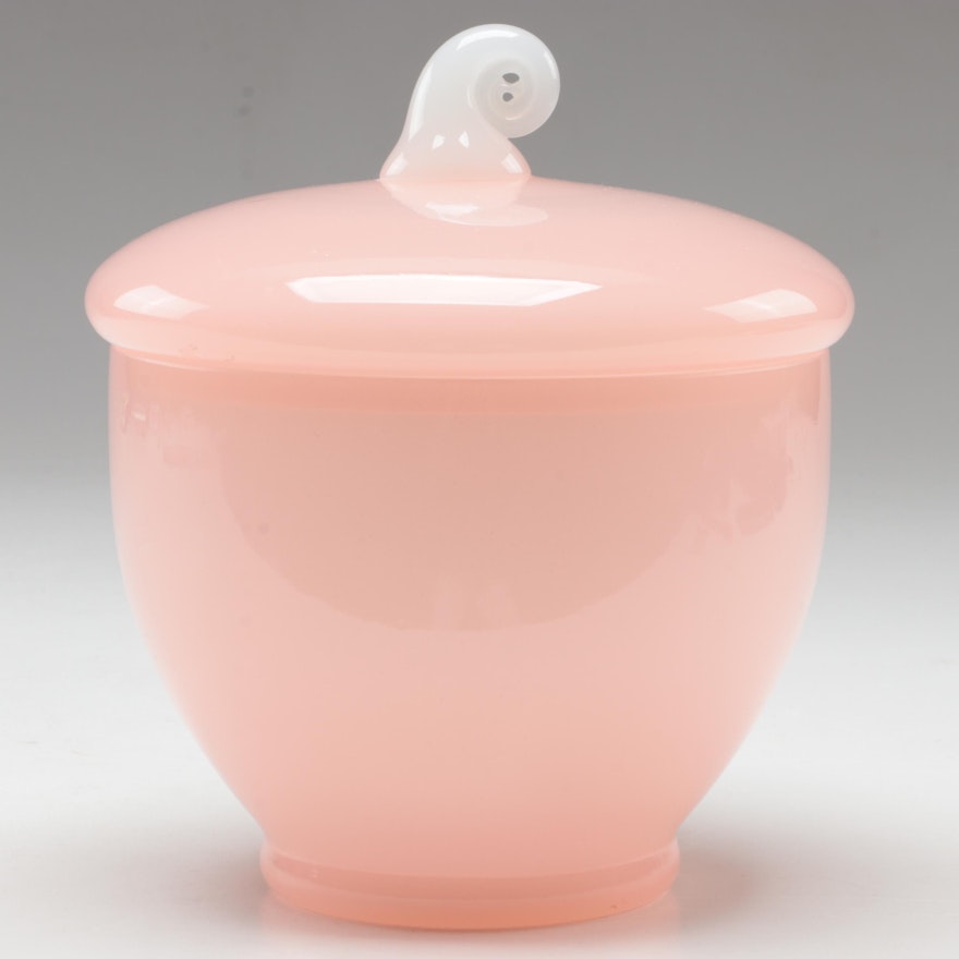 Art Deco Style Pink Satin Glass Lidded Jar, 20th Century