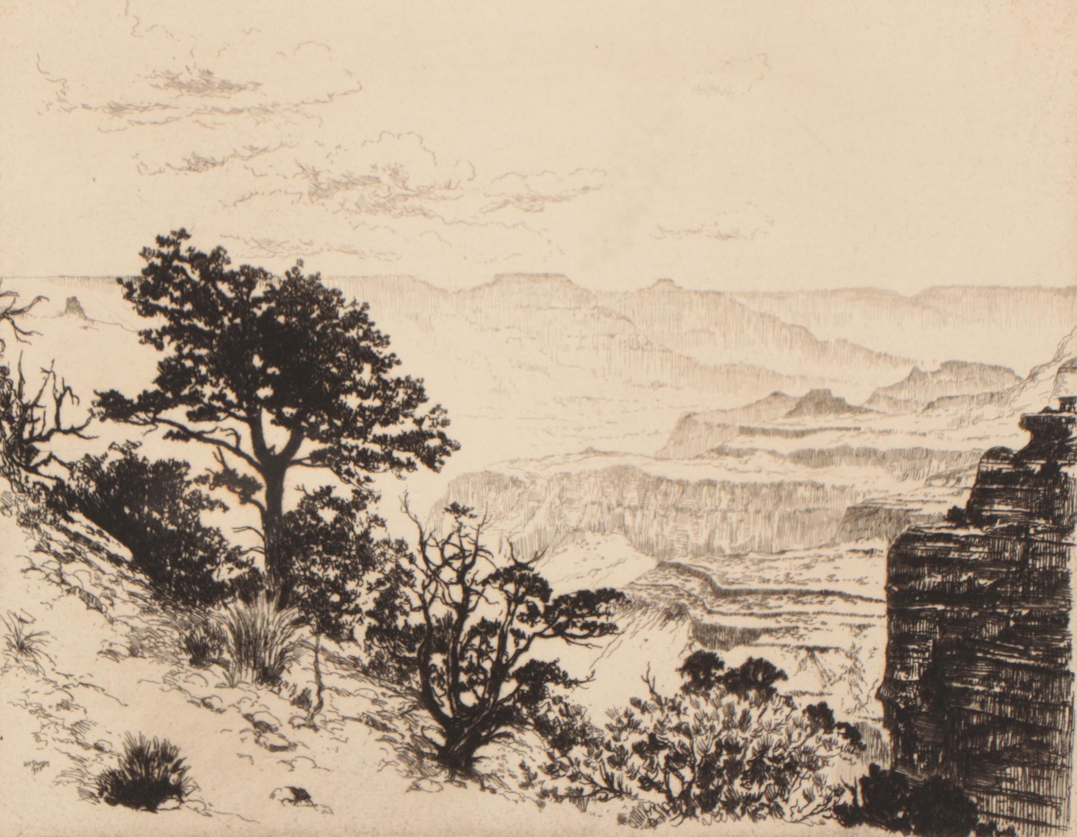 Lee Sturges Landscape Etching "Grand Canyon," Early 20th Century