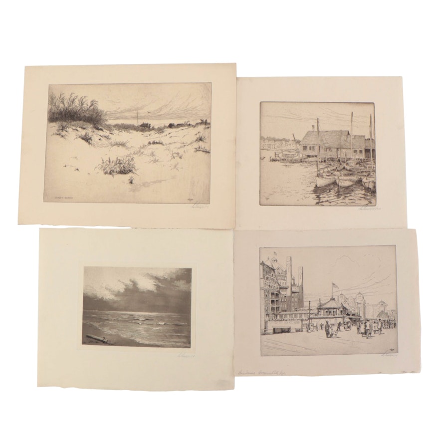 Lee Sturges Etchings Including "Jersey Dunes," Early 20th Century