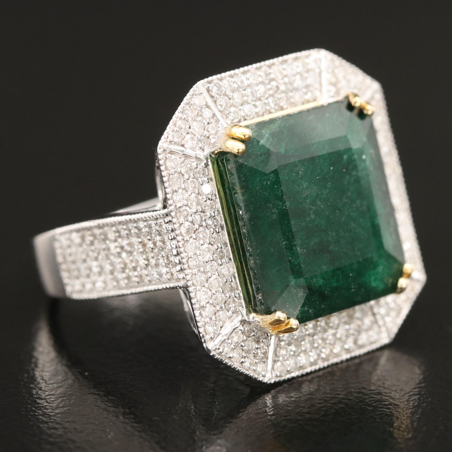 14K 9.21 CT Emerald and 1.11 CTW Diamond Ring