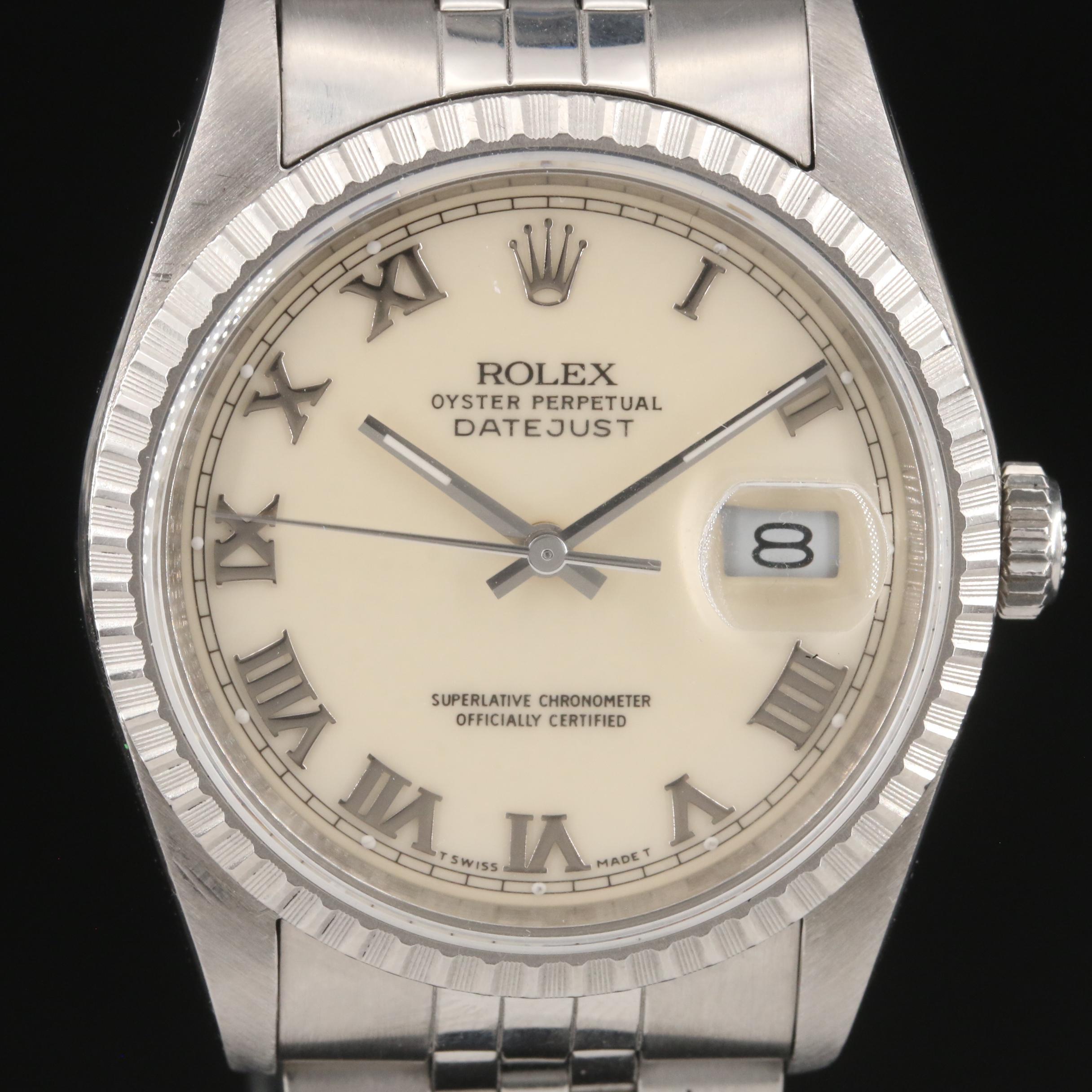 1989 Rolex Oyster Perpetual Datejust Watch with Ivory Roman Dial