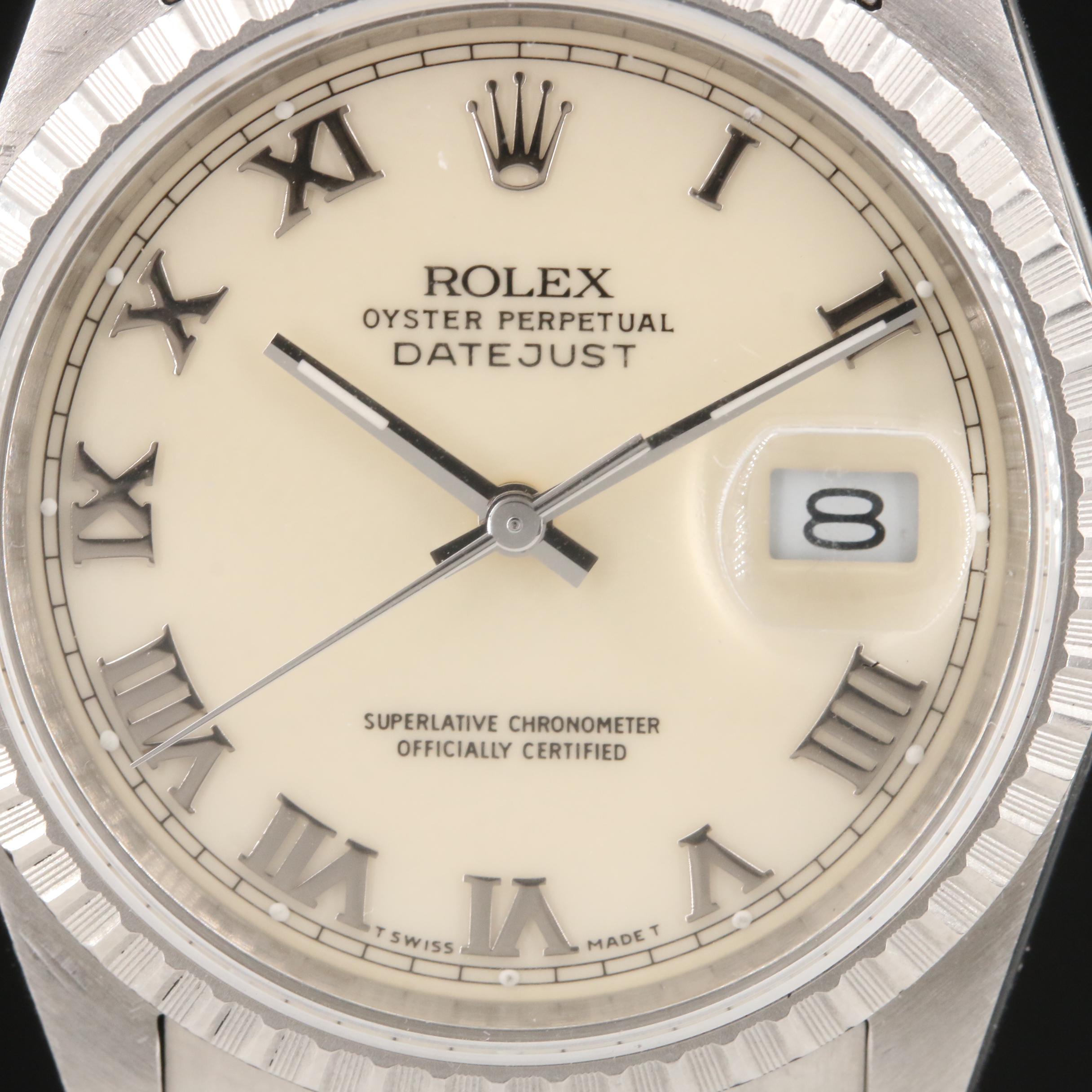 1989 Rolex Oyster Perpetual Datejust Watch with Ivory Roman Dial