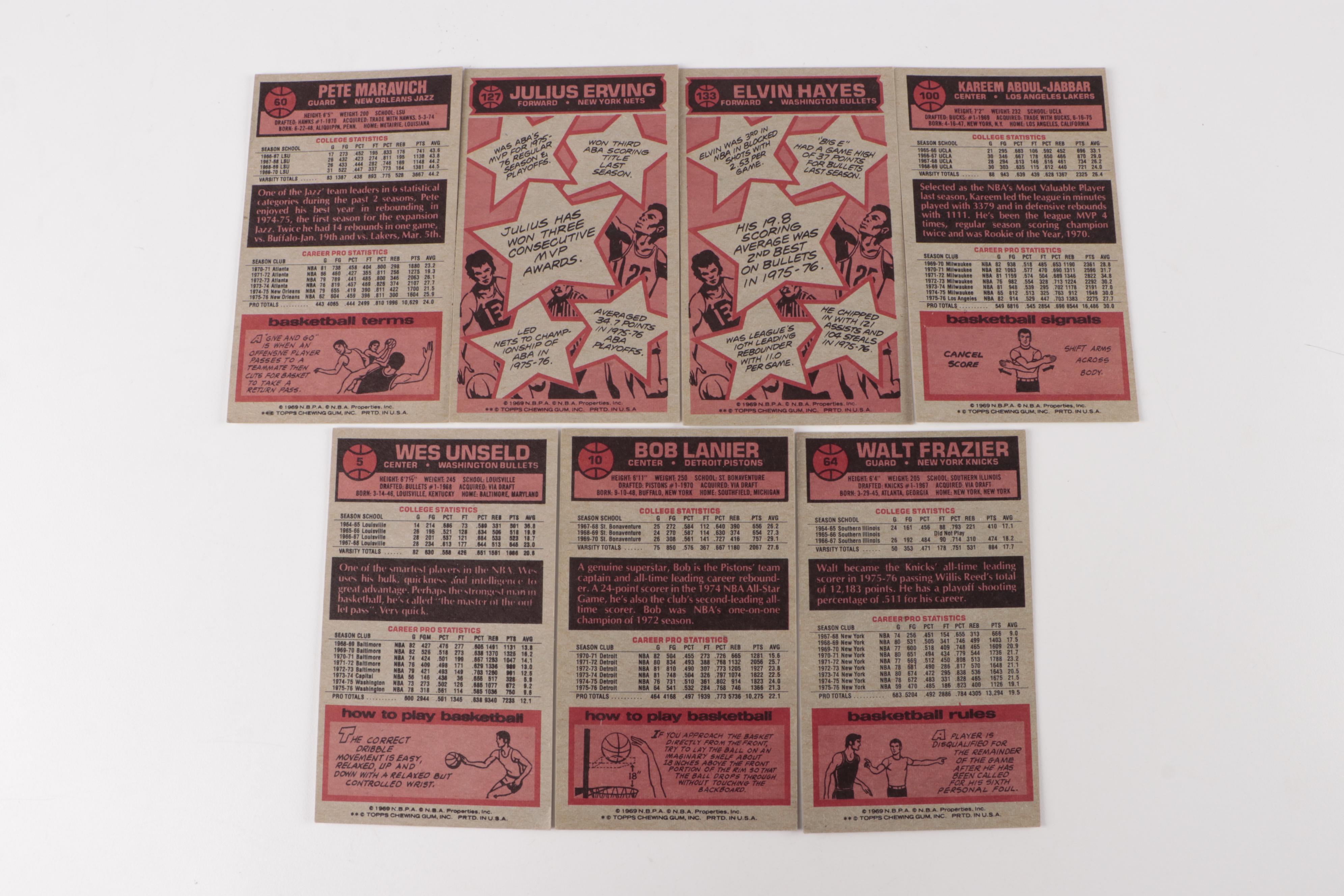 Topps Basketball Cards With Abdul-Jabbar, Erving, Maravich, More, 1970s