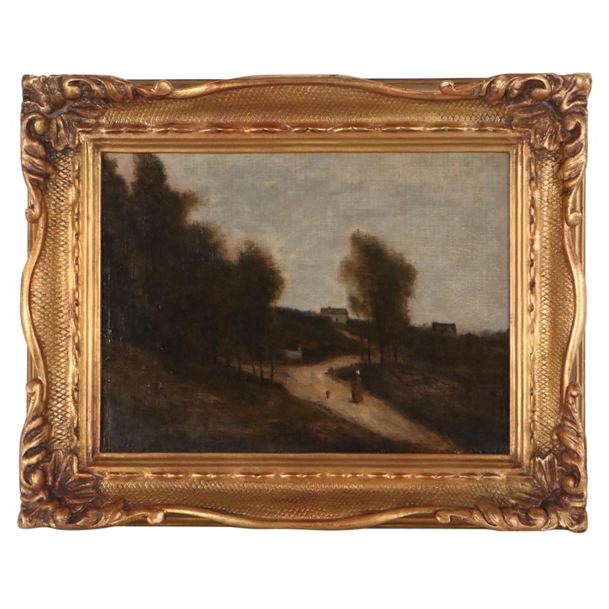 In the Manner of Jean-Baptiste-Camille Corot Oil Painting of Barbizon Landscape