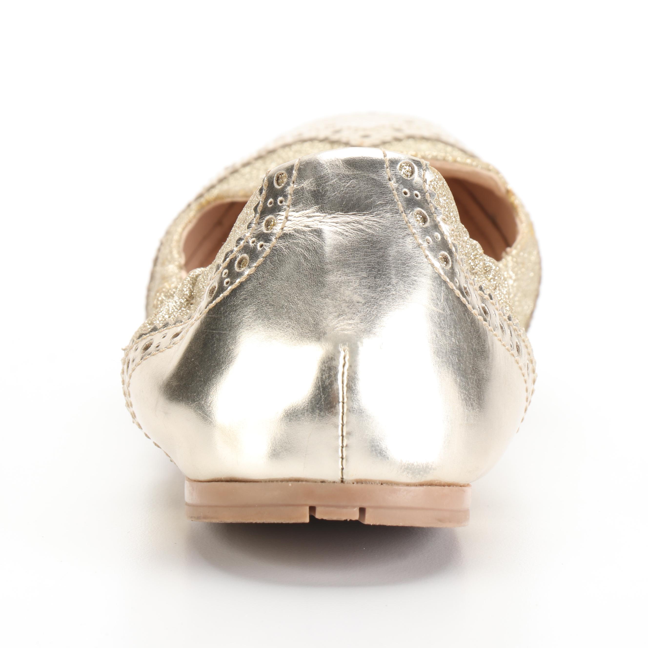 Prada Linea Rossa Stretch Ballet Flats in Metallic Gold/Glitter Leather