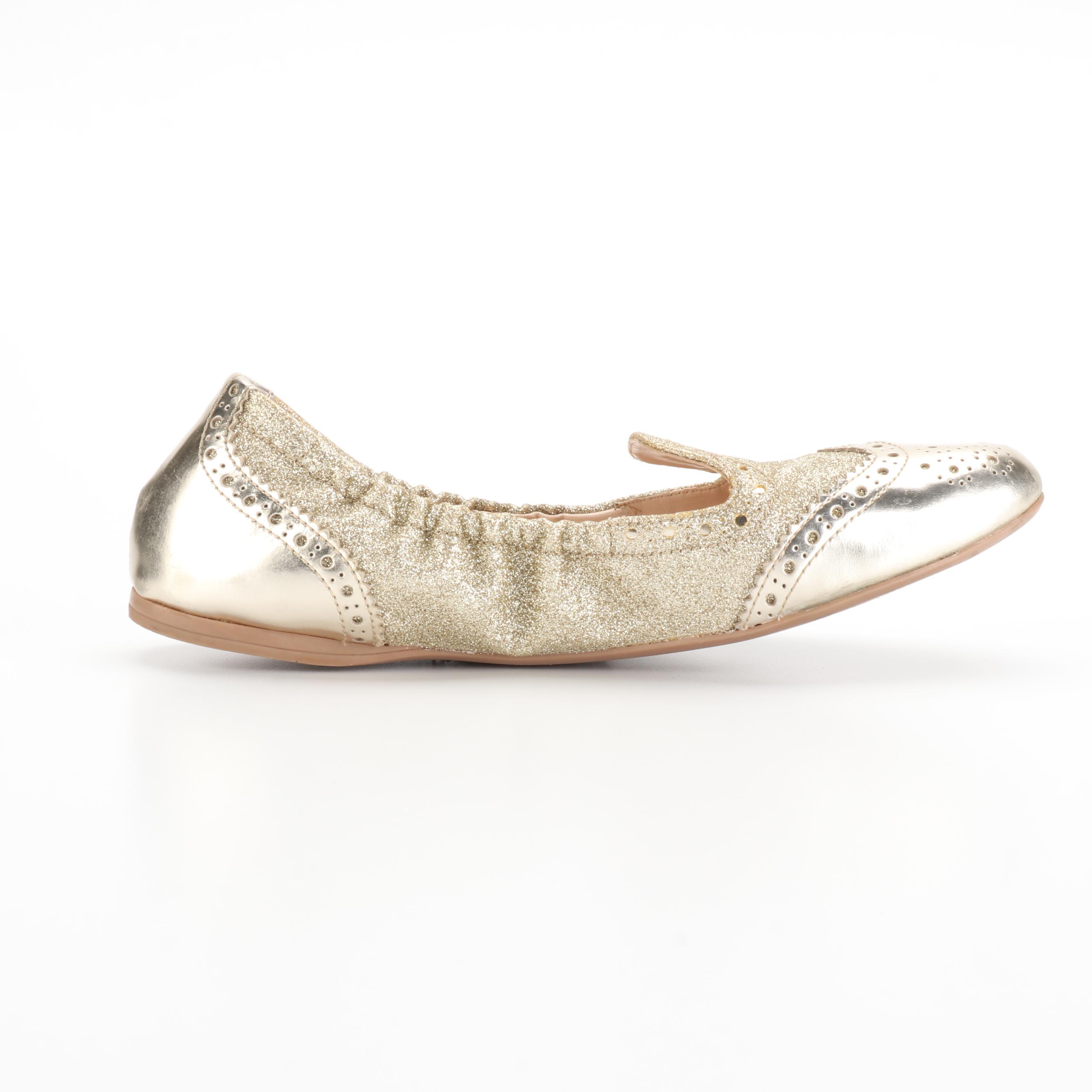 Prada Linea Rossa Stretch Ballet Flats in Metallic Gold/Glitter Leather