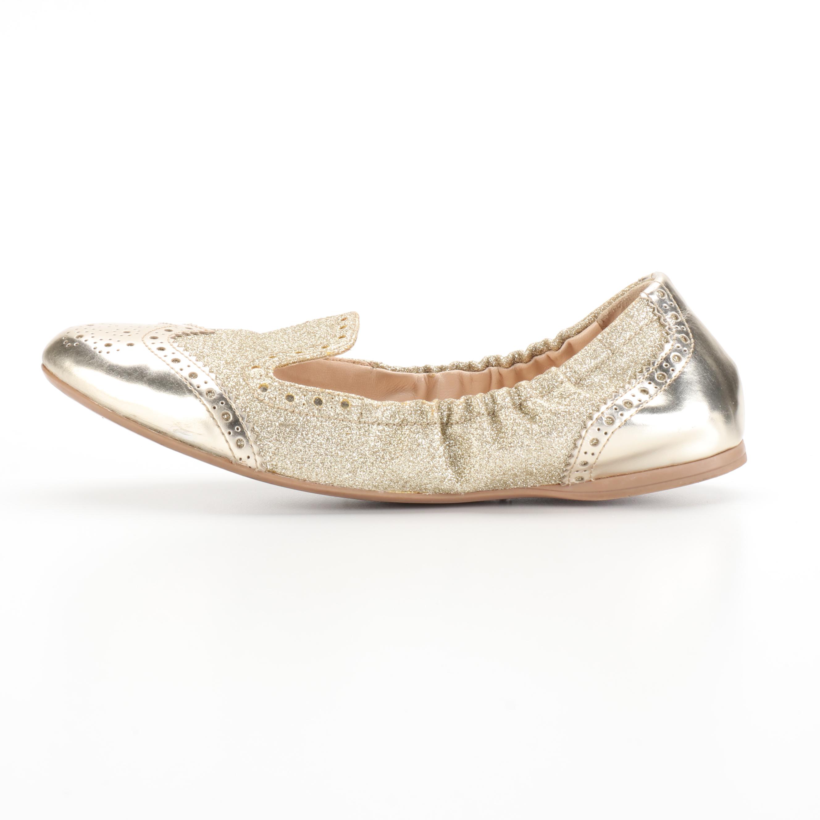 Prada Linea Rossa Stretch Ballet Flats in Metallic Gold/Glitter Leather
