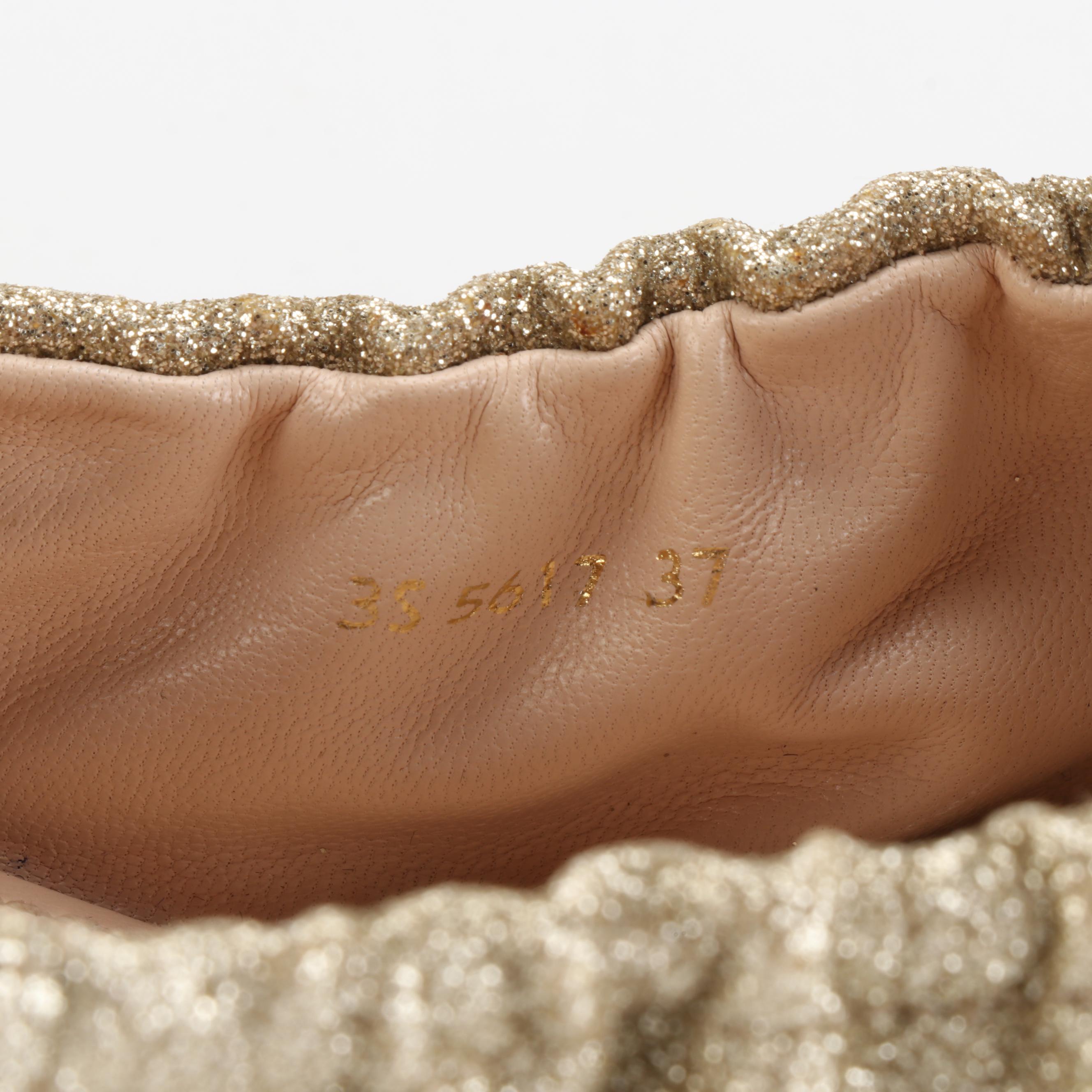 Prada Linea Rossa Stretch Ballet Flats in Metallic Gold/Glitter Leather