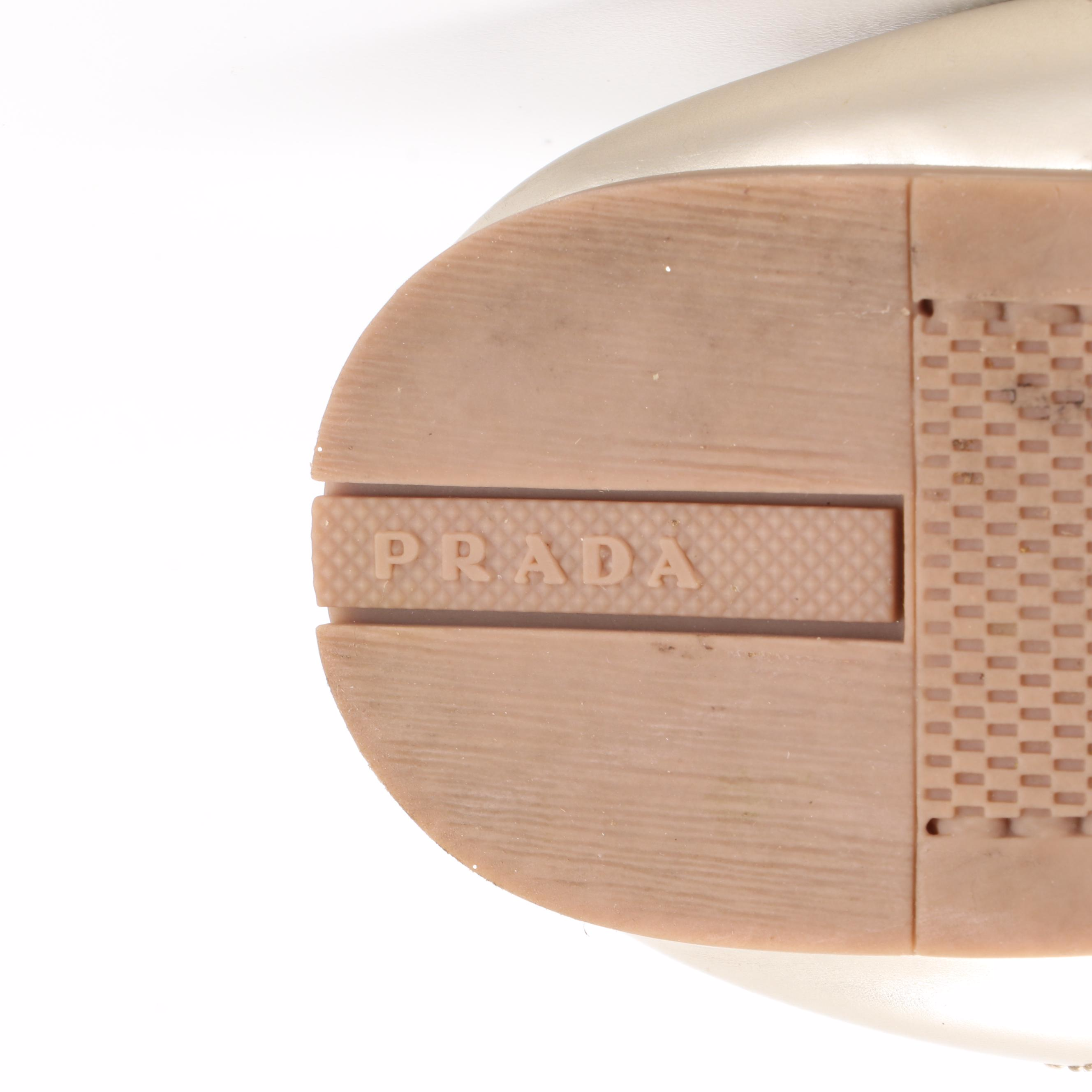Prada Linea Rossa Stretch Ballet Flats in Metallic Gold/Glitter Leather