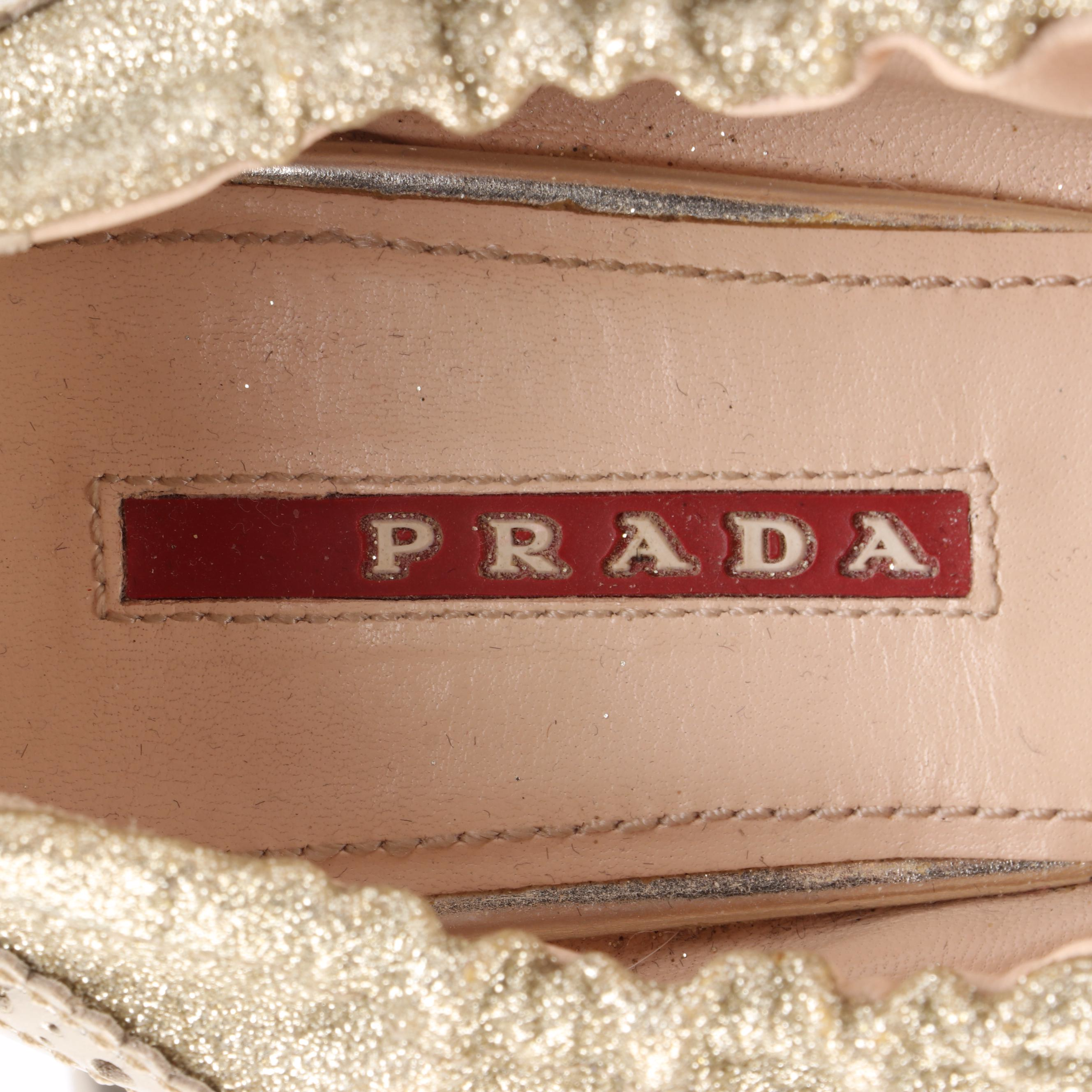 Prada Linea Rossa Stretch Ballet Flats in Metallic Gold/Glitter Leather