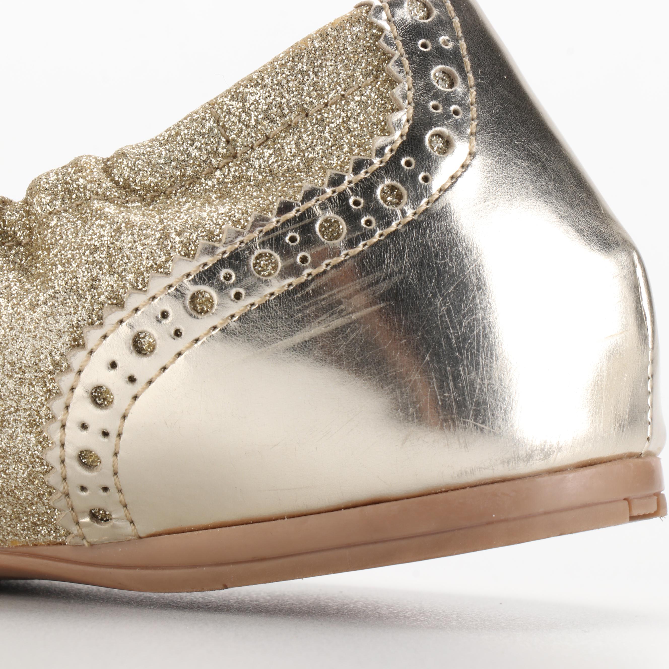 Prada Linea Rossa Stretch Ballet Flats in Metallic Gold/Glitter Leather