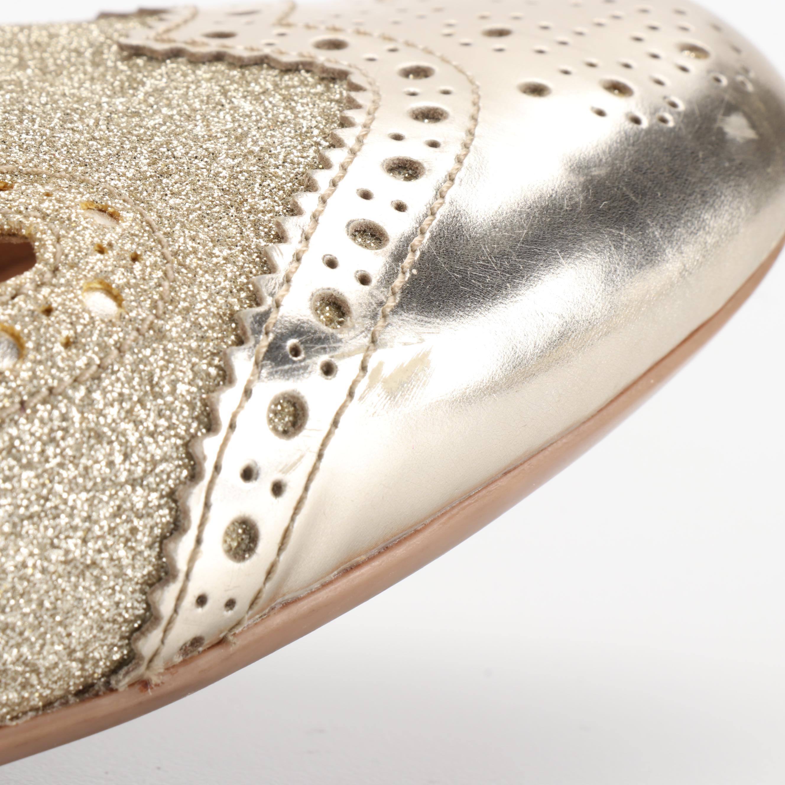 Prada Linea Rossa Stretch Ballet Flats in Metallic Gold/Glitter Leather