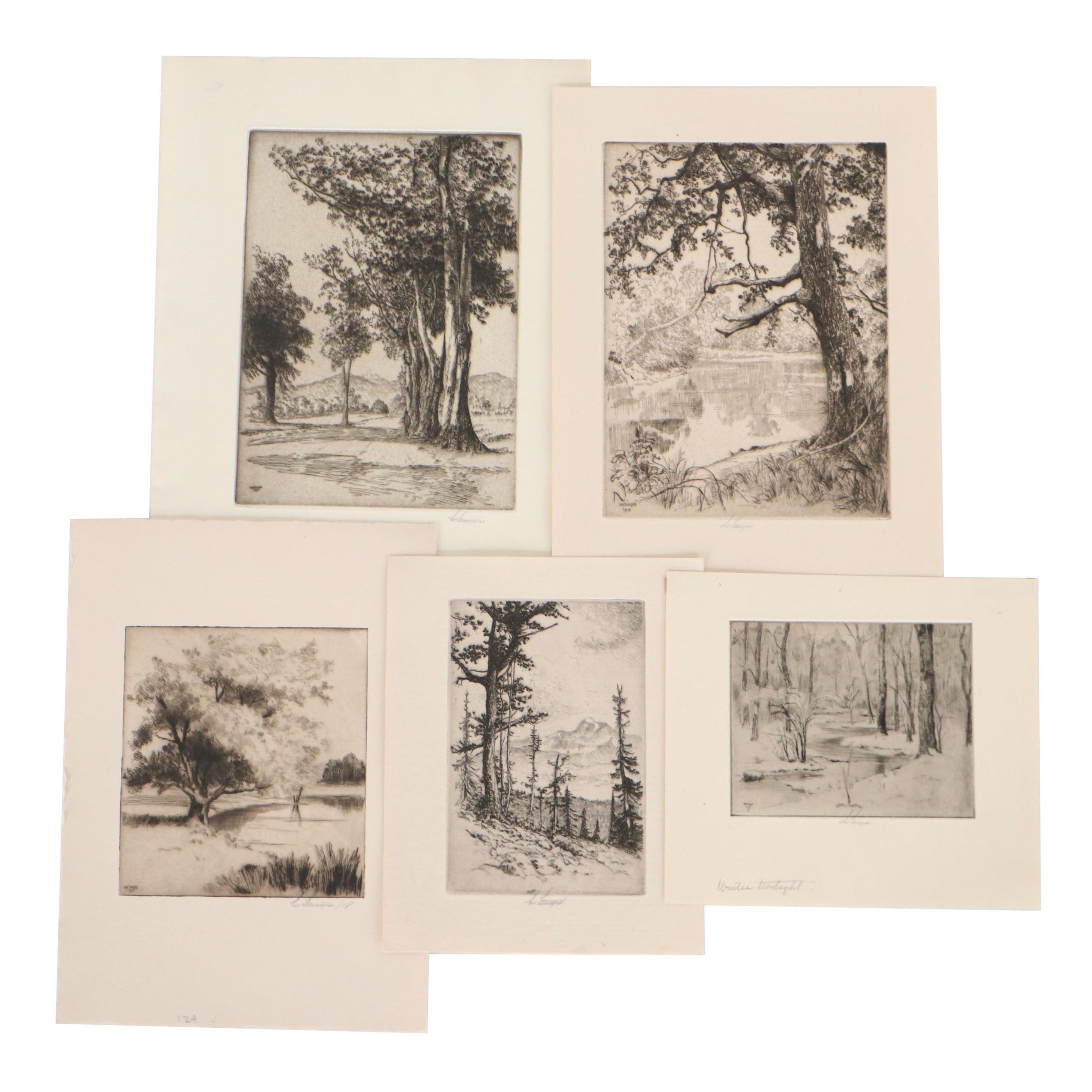 Lee Sturges Forest and Waterscape Etchings, Circa 1930