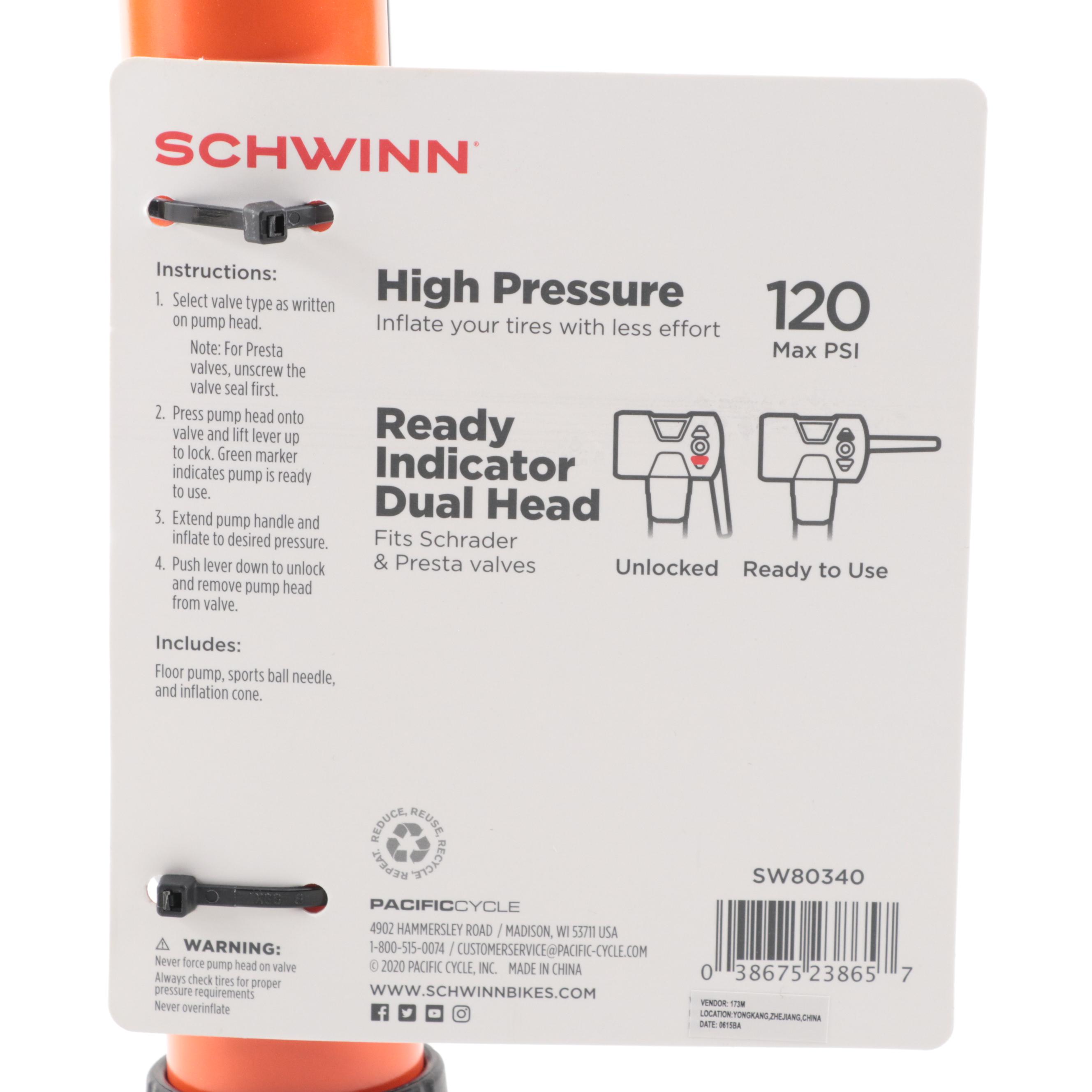 Schwinn Cyclone Tire Floor Pump with Dual Head Nozzle