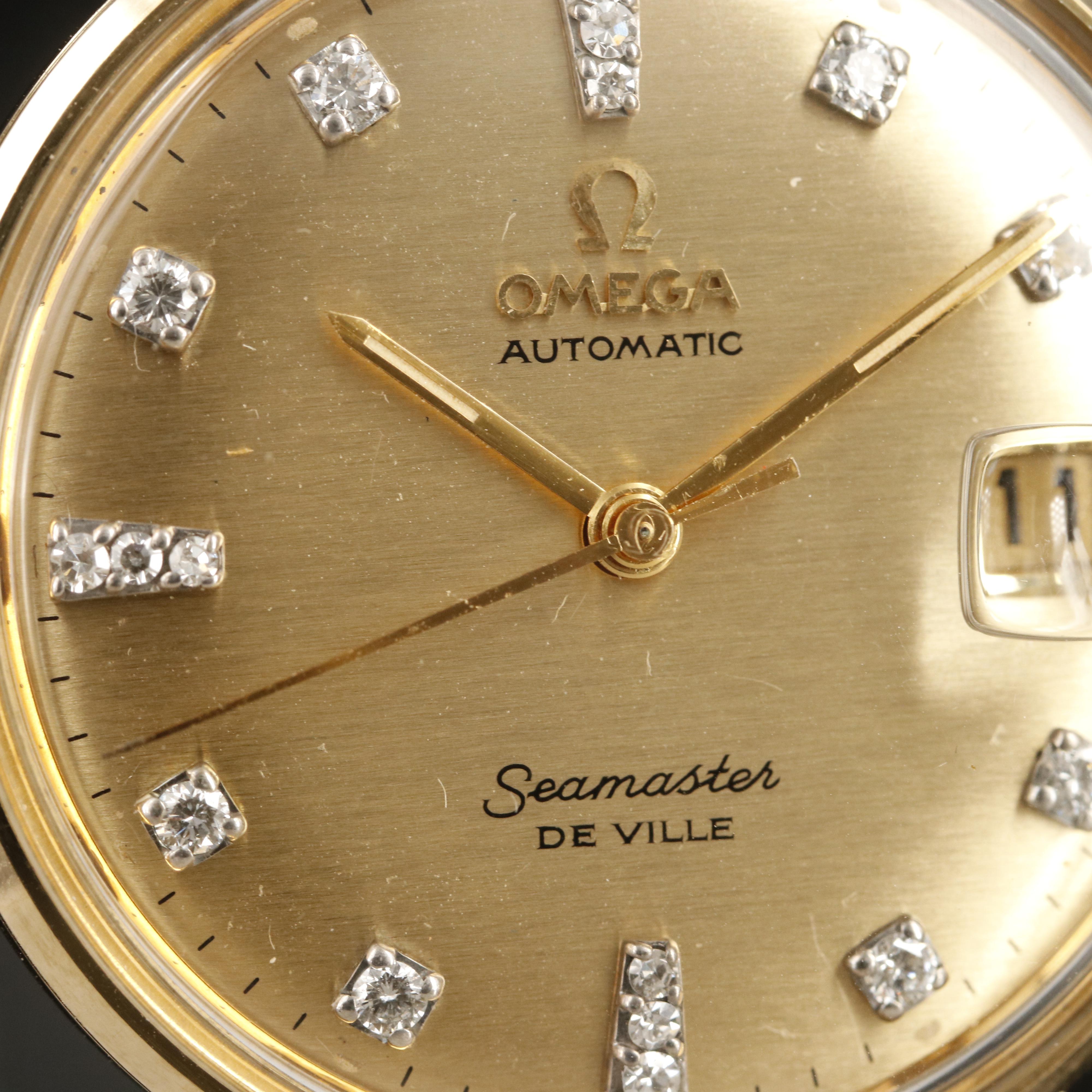 14K and Diamond Omega Seamaster Deville Automatic Watch