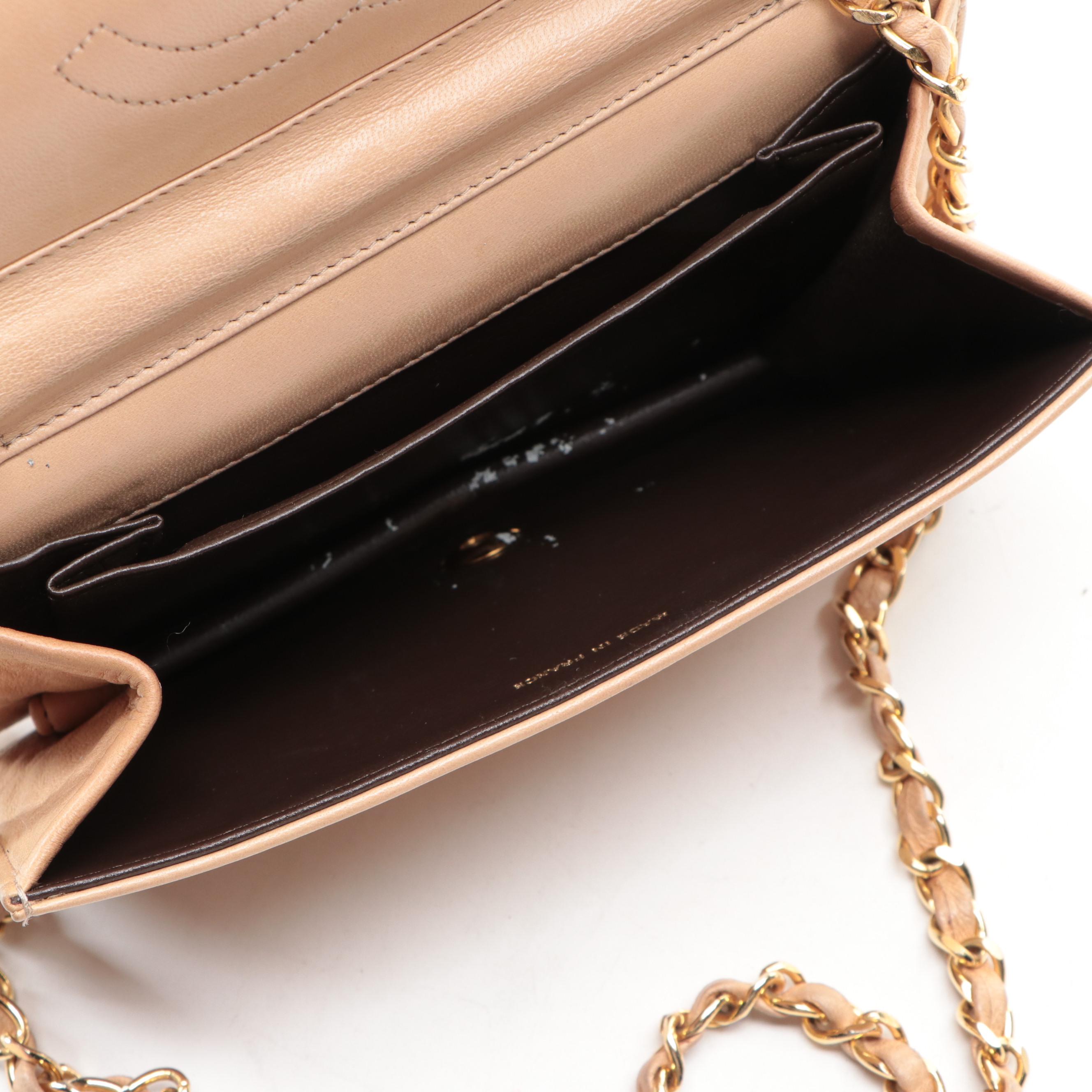 Chanel CC Small Flap Shoulder Bag in Beige Quilted Lambskin Leather