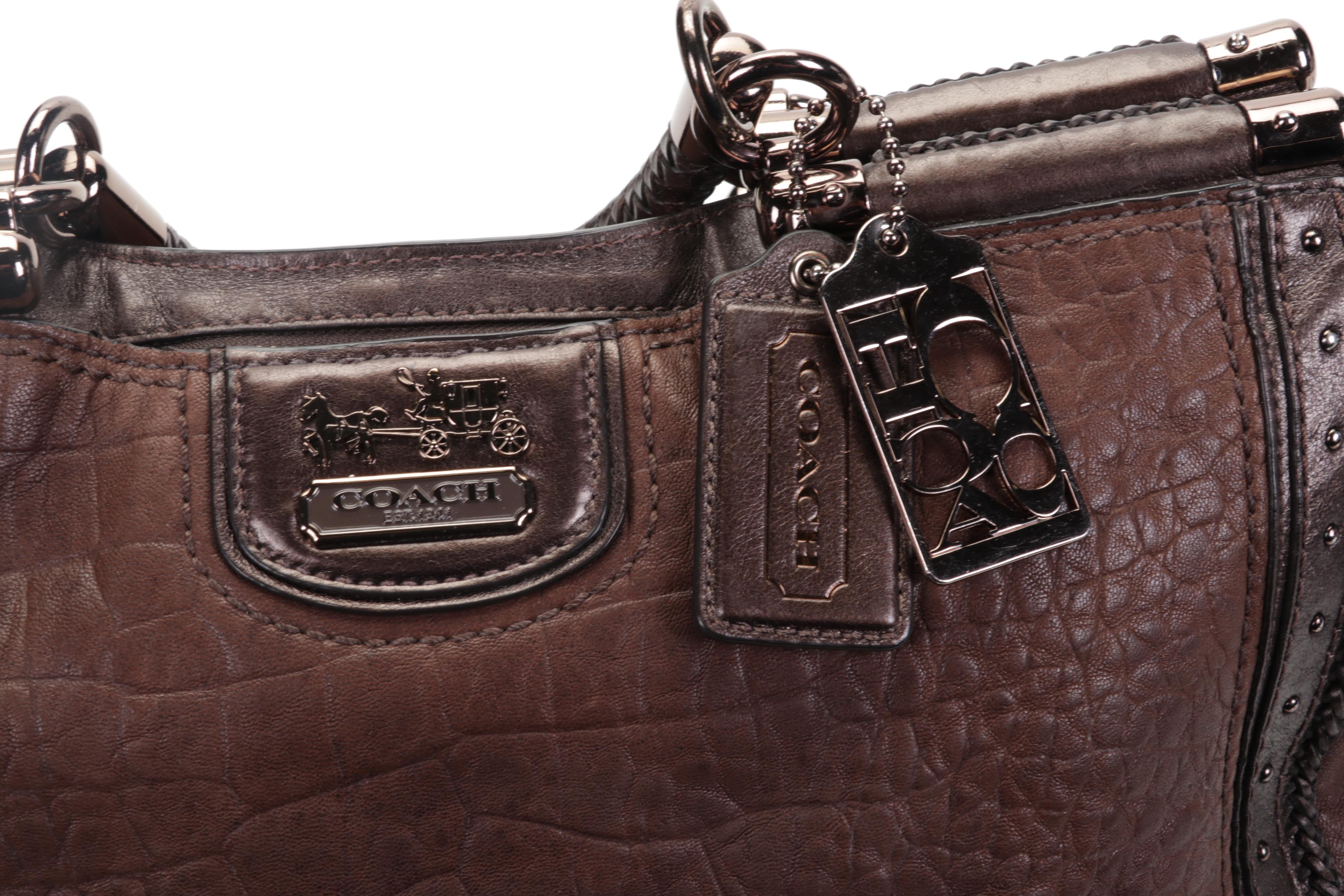 Coach 70th Anniversary Caroline Madison Satchel In Brown Embossed Leather