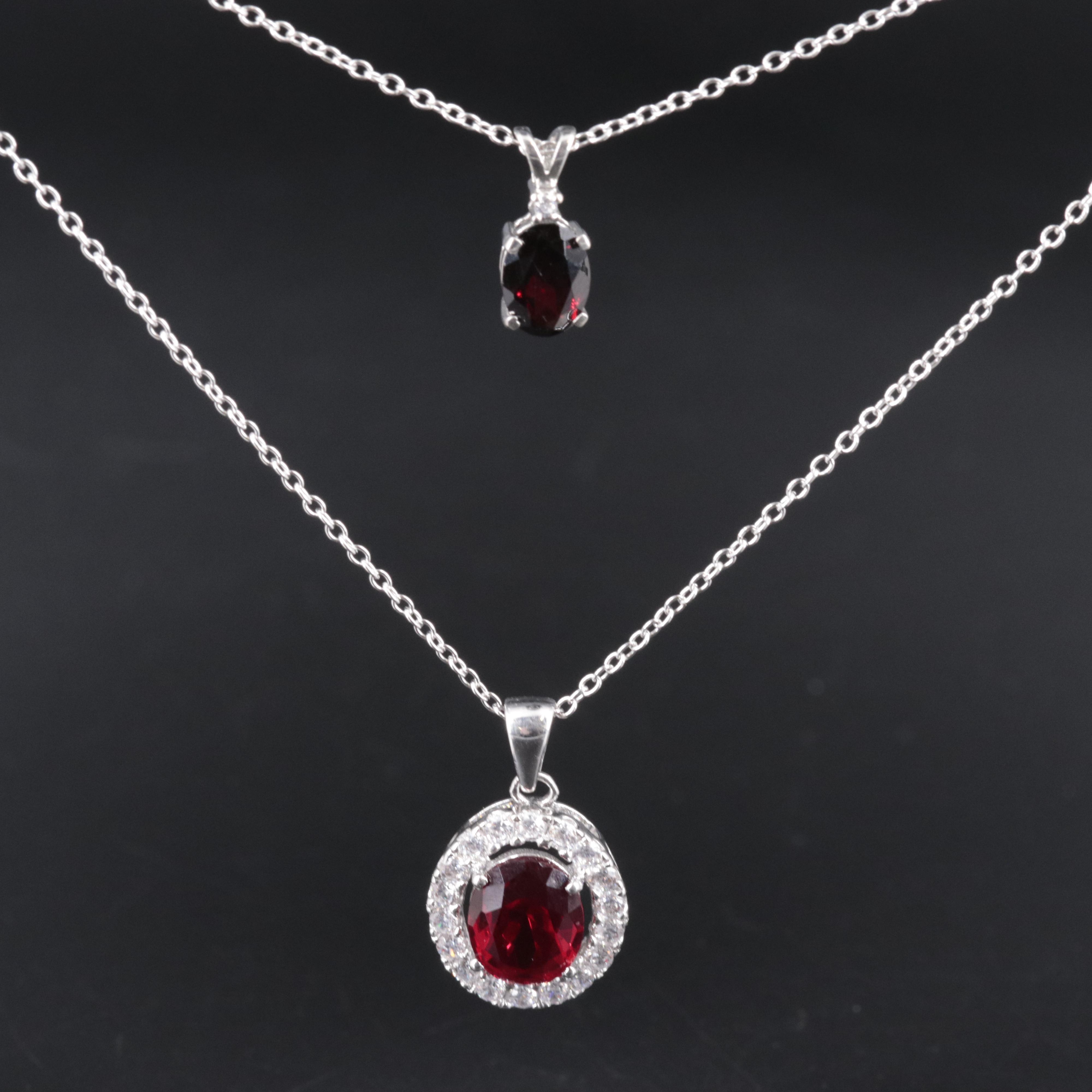 Sterling Silver Necklace Duo Featuring Garnet and Ruby