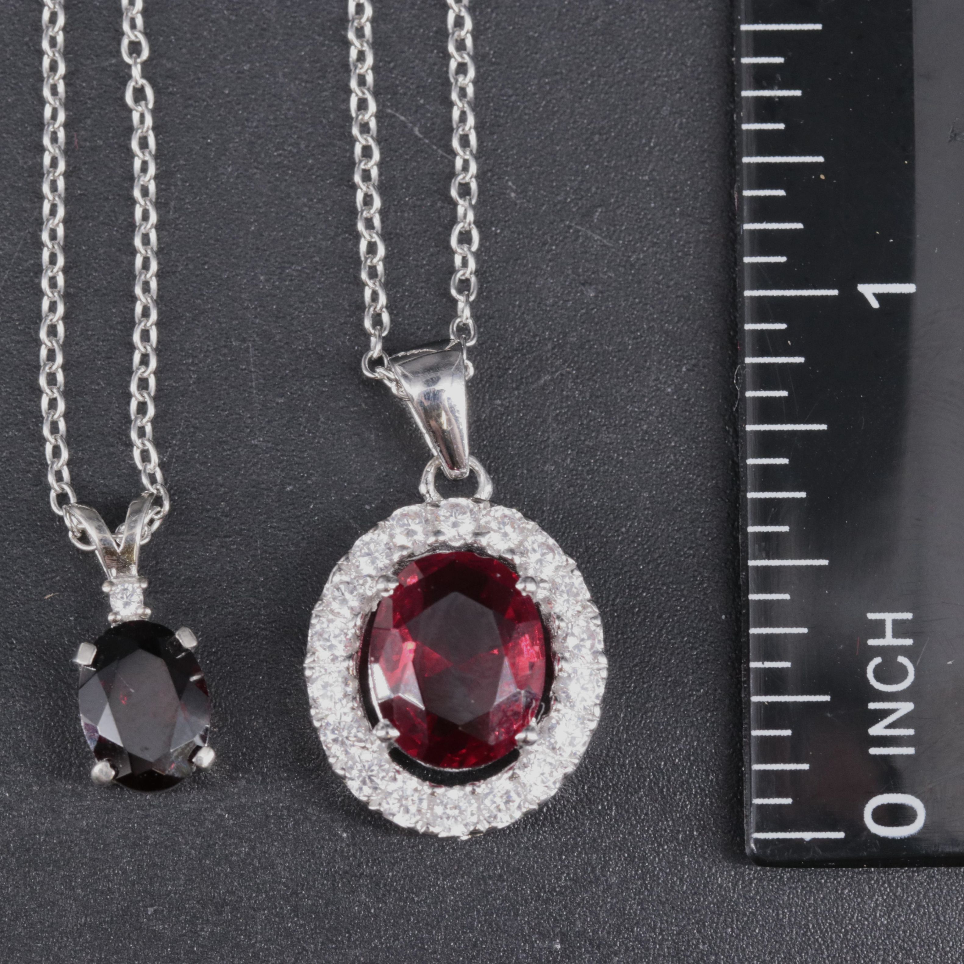 Sterling Silver Necklace Duo Featuring Garnet and Ruby