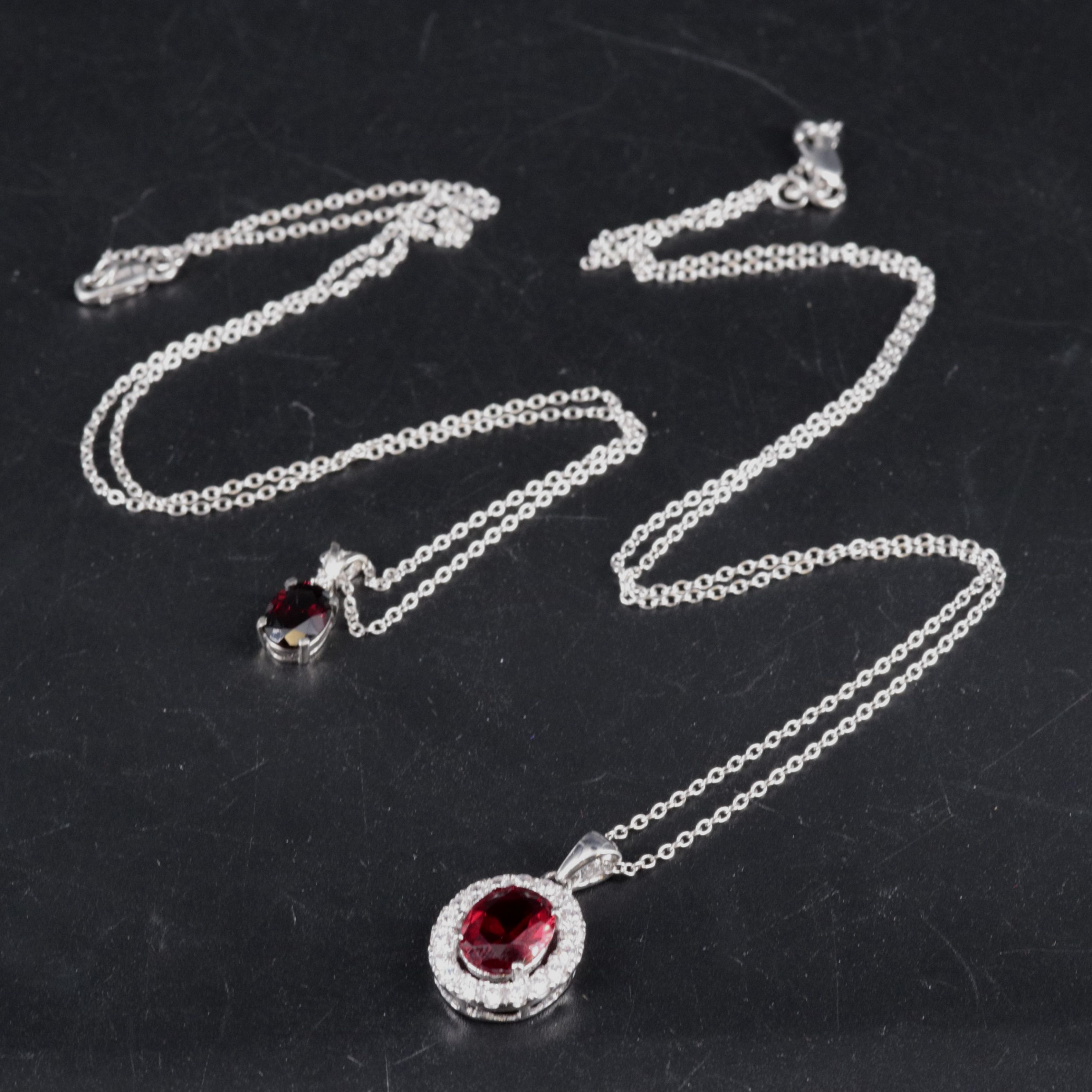 Sterling Silver Necklace Duo Featuring Garnet and Ruby