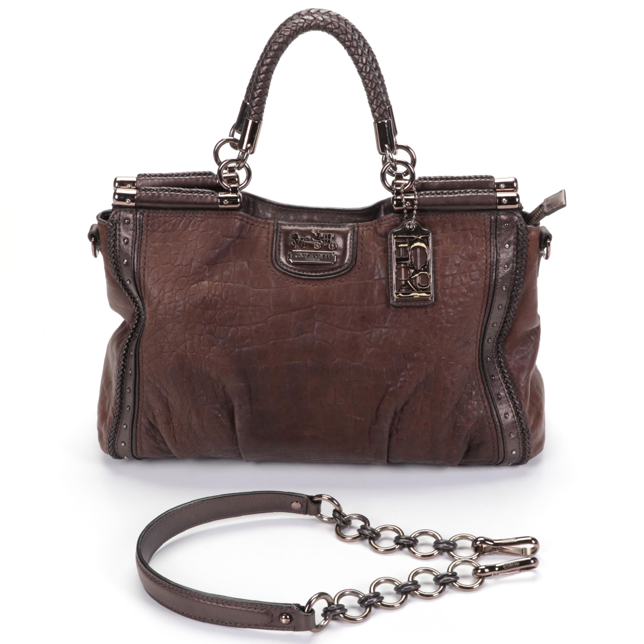 Coach 70th Anniversary Caroline Madison Satchel In Brown Embossed Leather