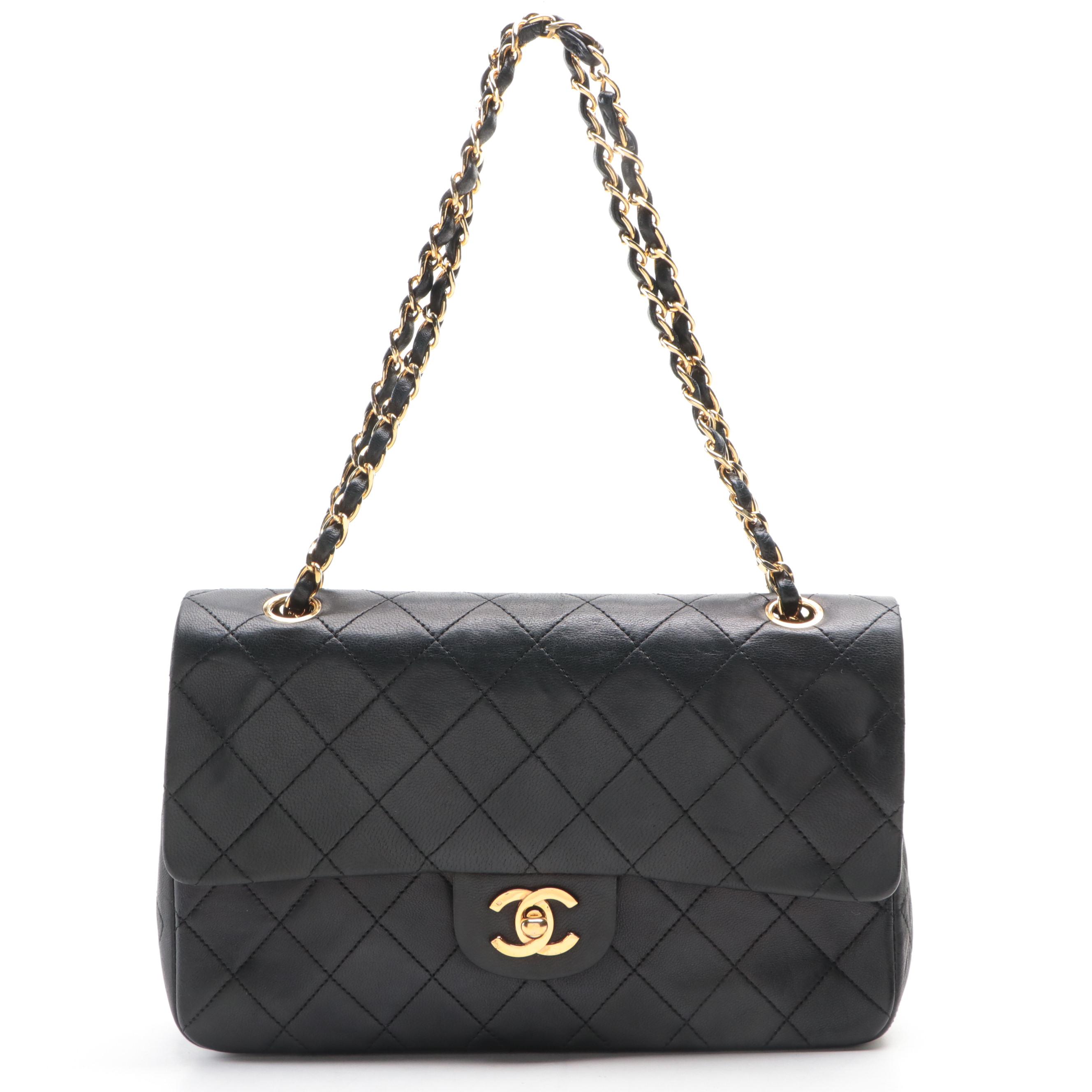 Chanel CC Small Double Flap Shoulder Bag in Quilted Black Lambskin Leather