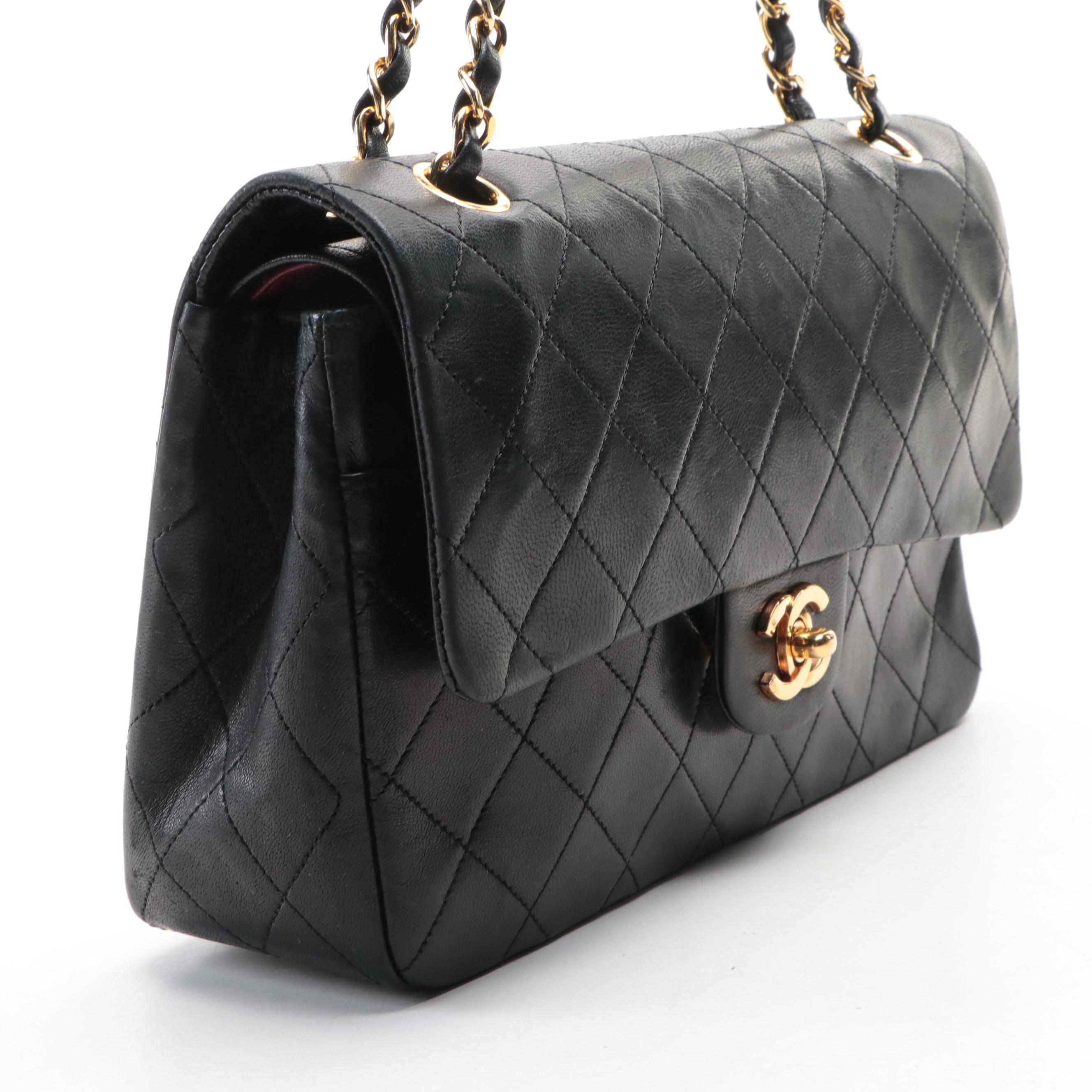 Chanel CC Small Double Flap Shoulder Bag in Quilted Black Lambskin Leather