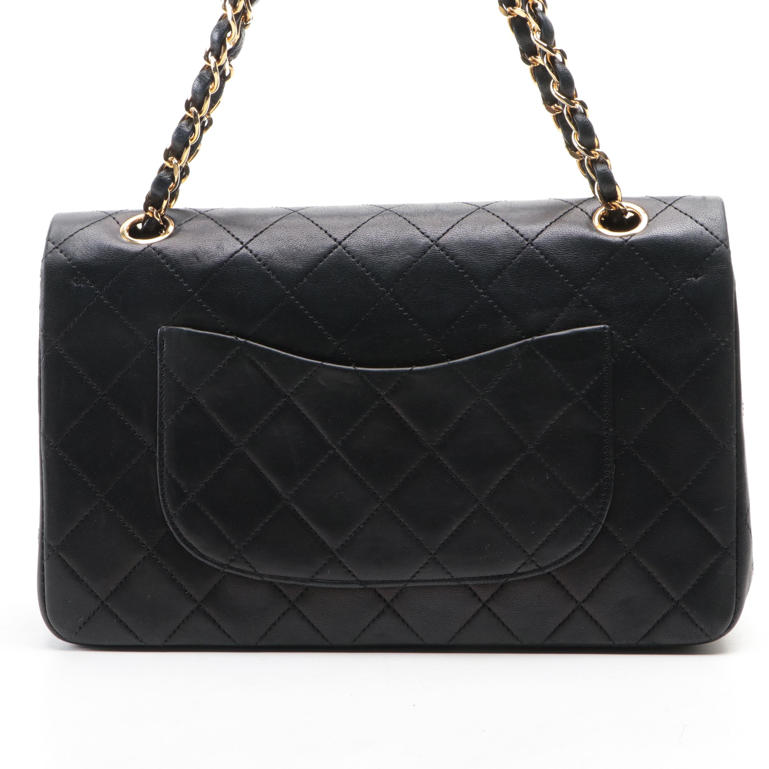 Chanel CC Small Double Flap Shoulder Bag in Quilted Black Lambskin Leather