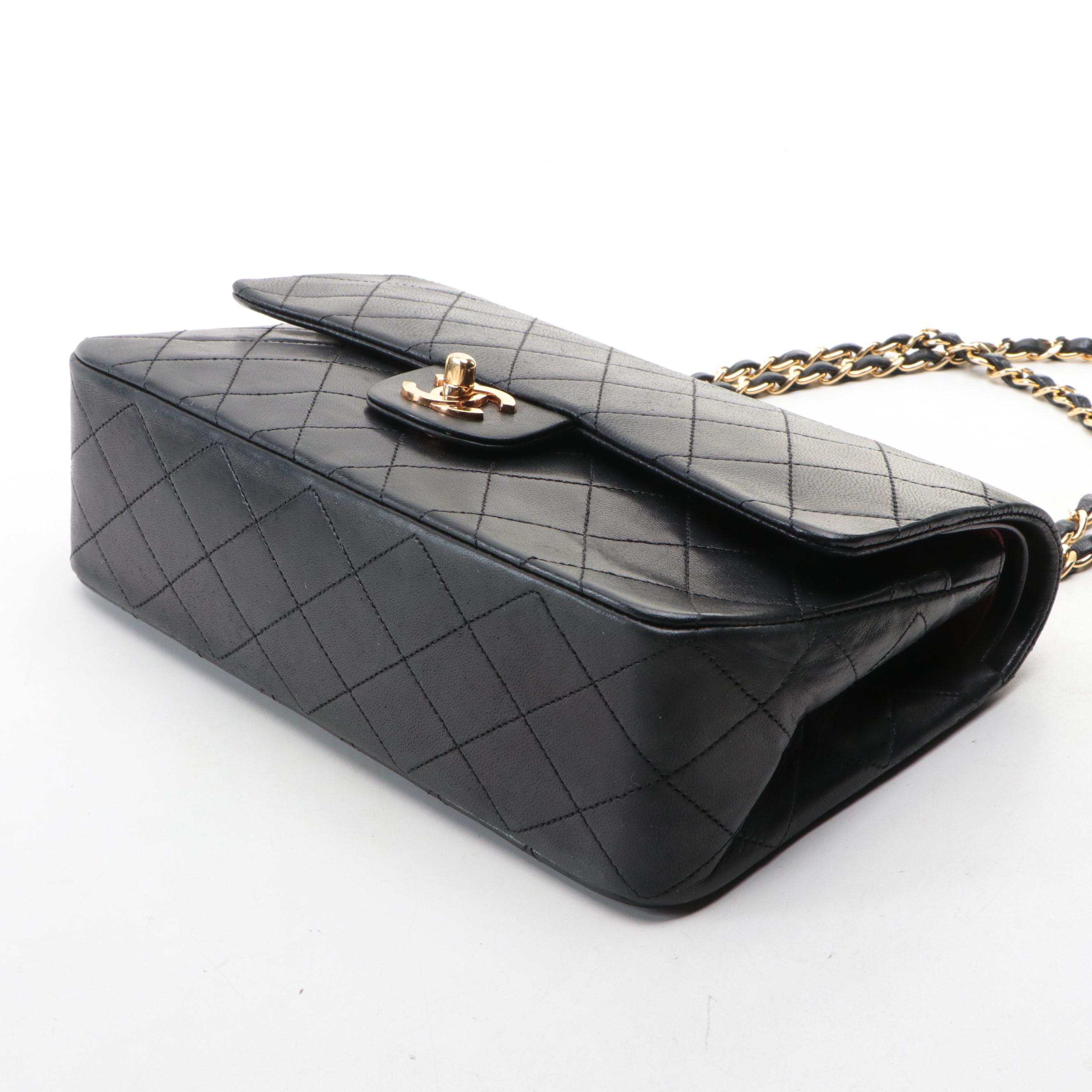 Chanel CC Small Double Flap Shoulder Bag in Quilted Black Lambskin Leather