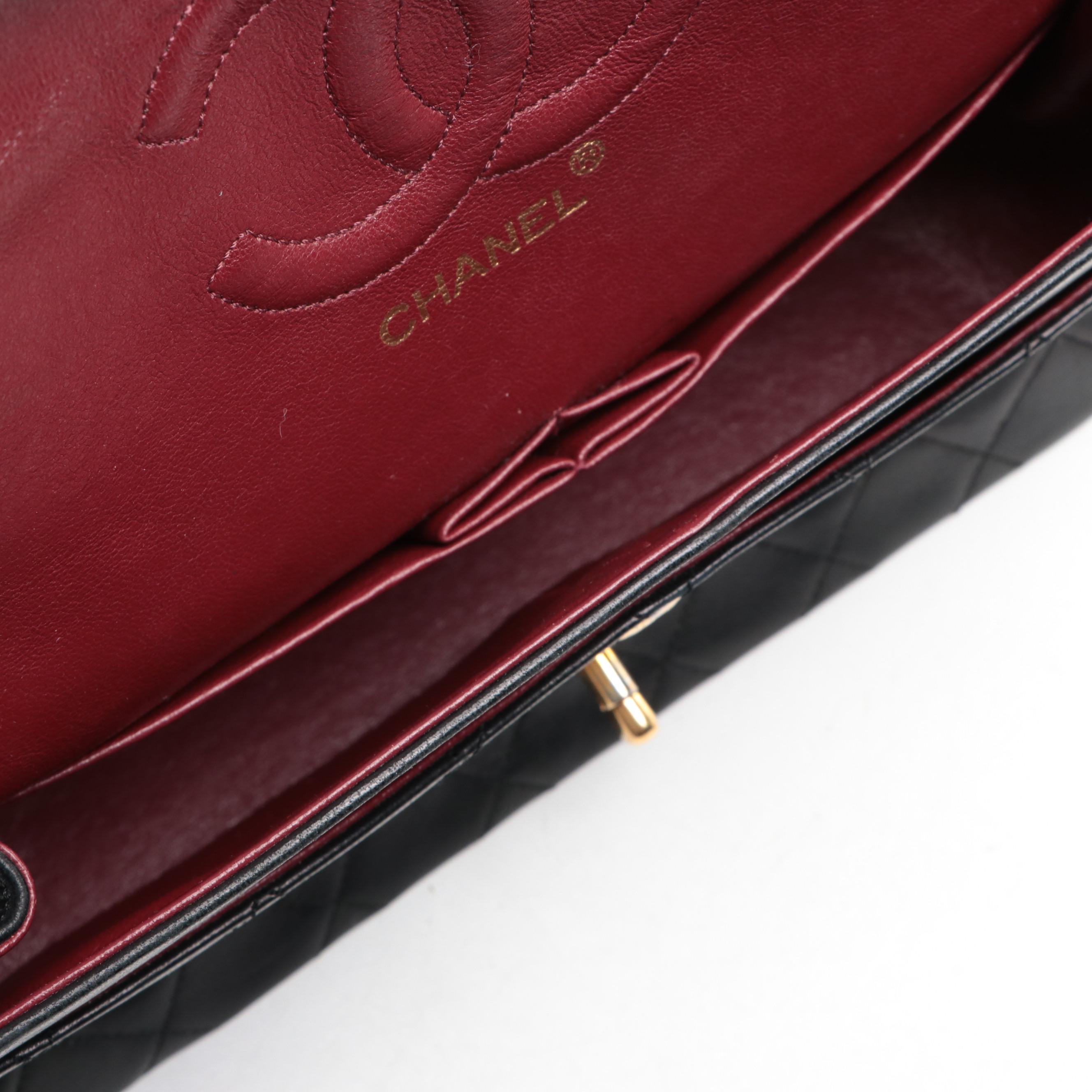 Chanel CC Small Double Flap Shoulder Bag in Quilted Black Lambskin Leather