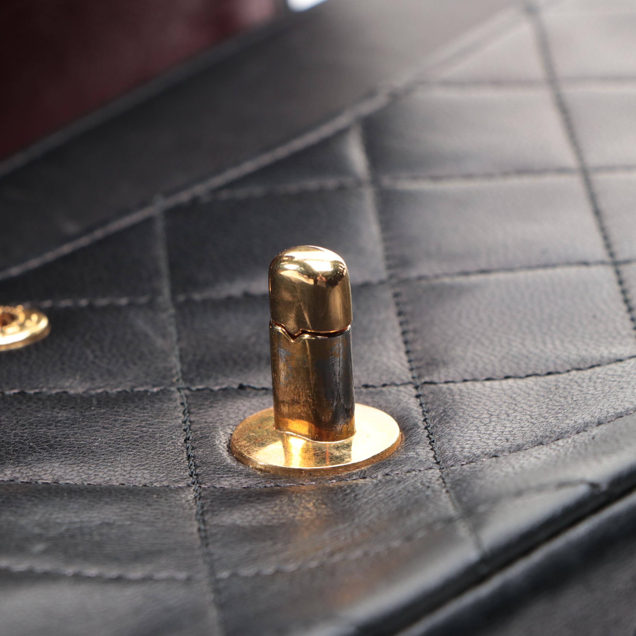 Chanel CC Small Double Flap Shoulder Bag in Quilted Black Lambskin Leather