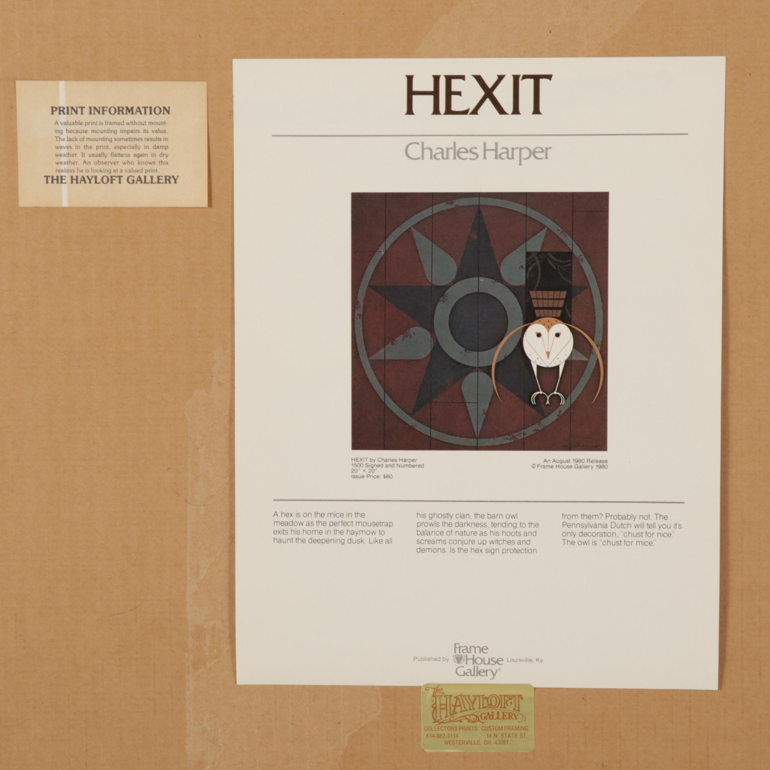 Charley Harper Barn Owl Serigraph "Hexit," 1980