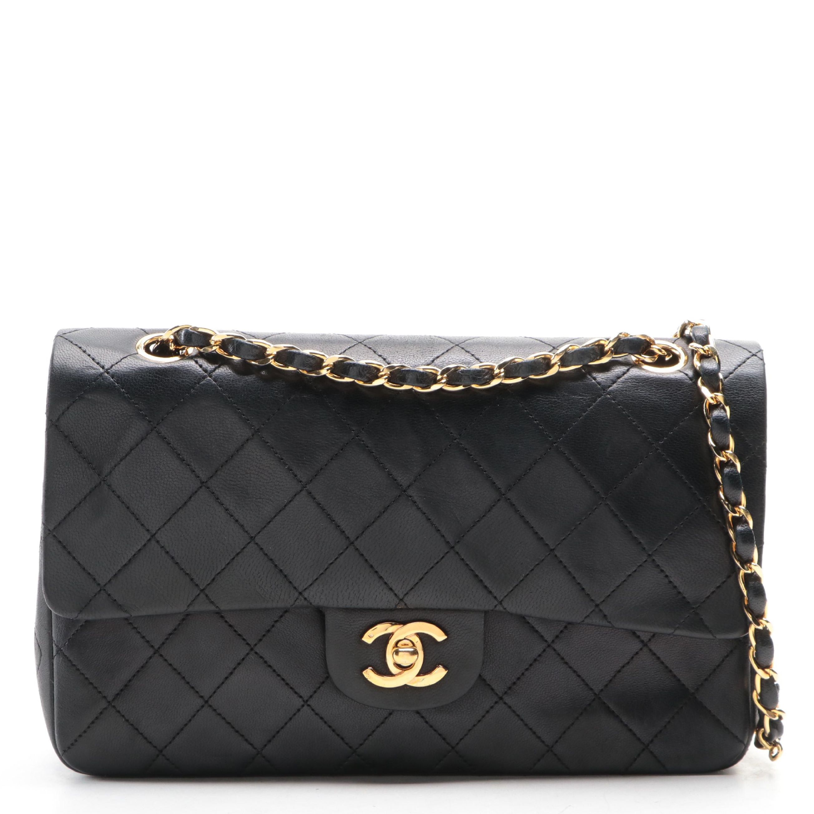 Chanel CC Small Double Flap Shoulder Bag in Quilted Black Lambskin Leather