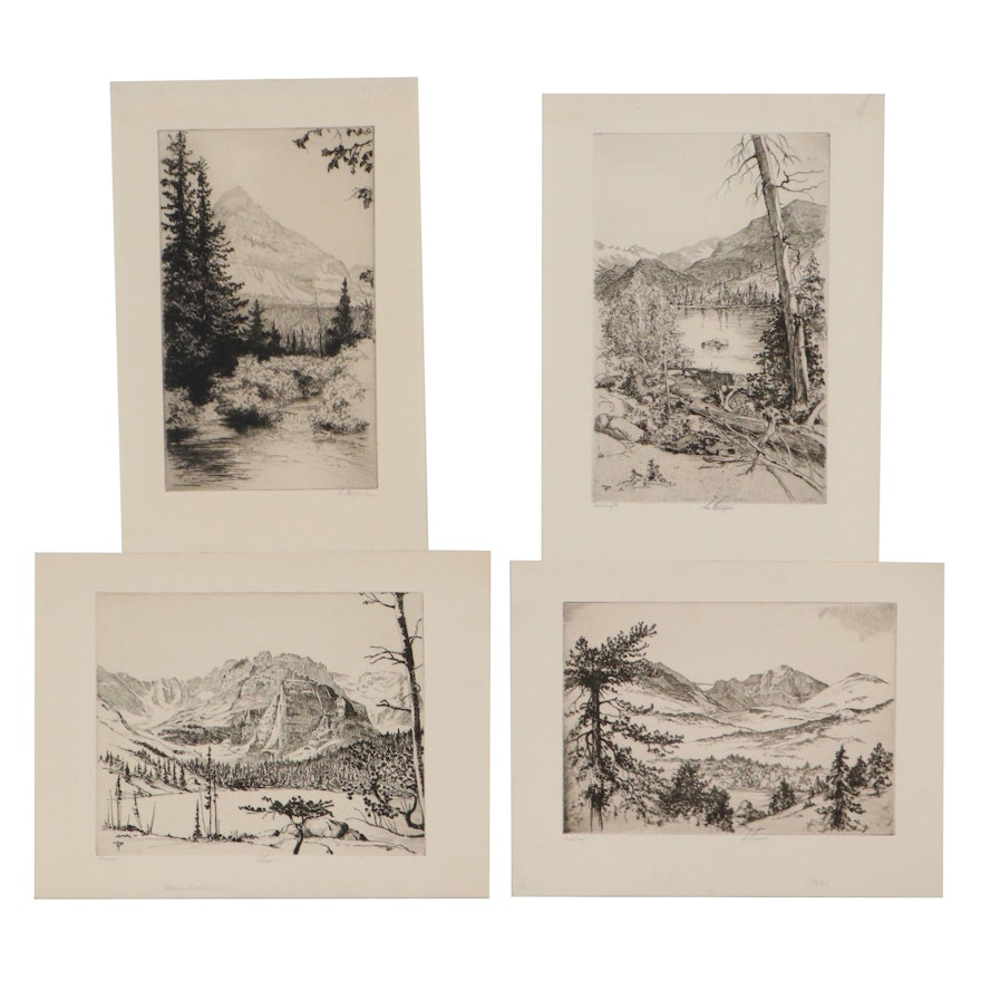 Lee Sturges Landscape Etchings, Early 20th Century