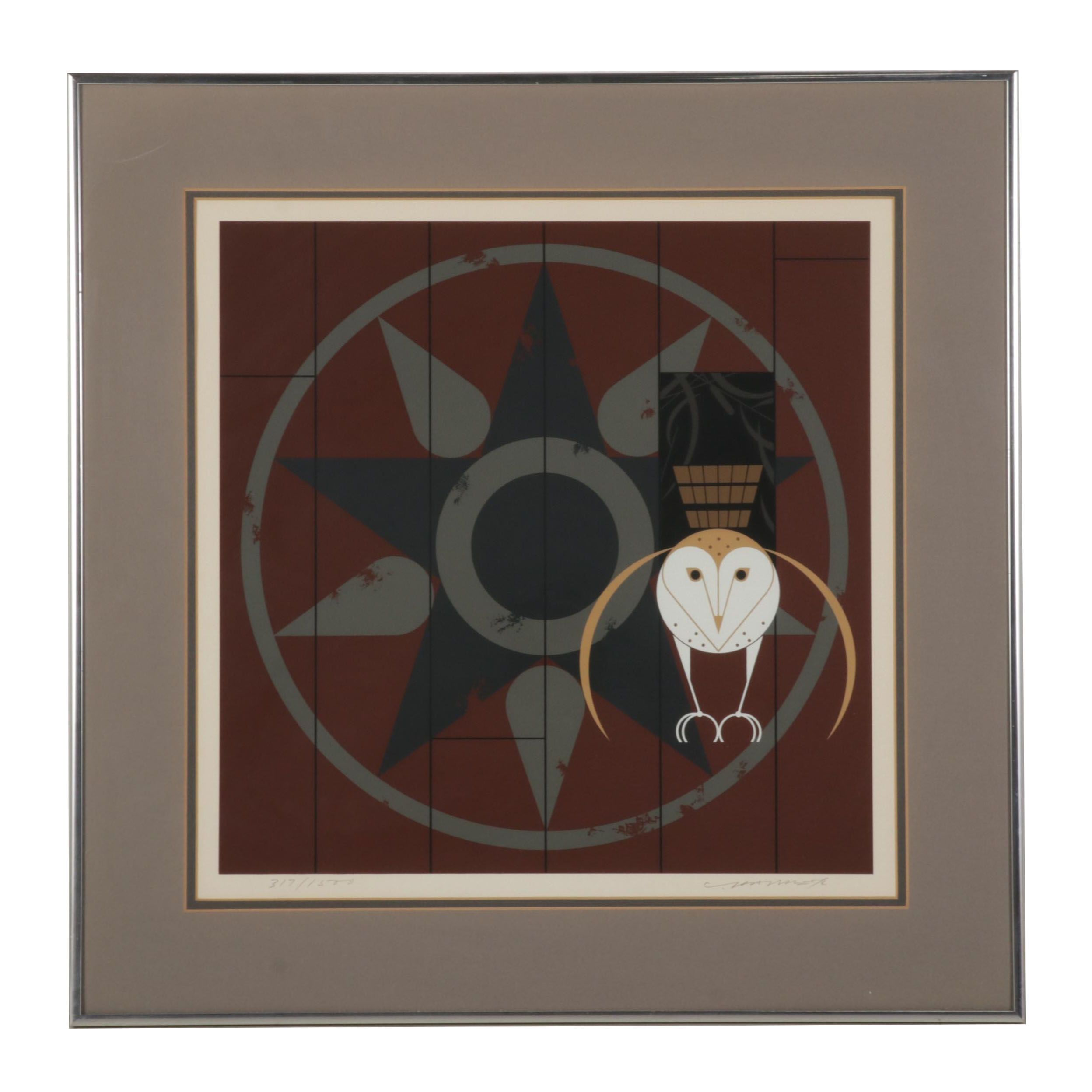 Charley Harper Barn Owl Serigraph "Hexit," 1980